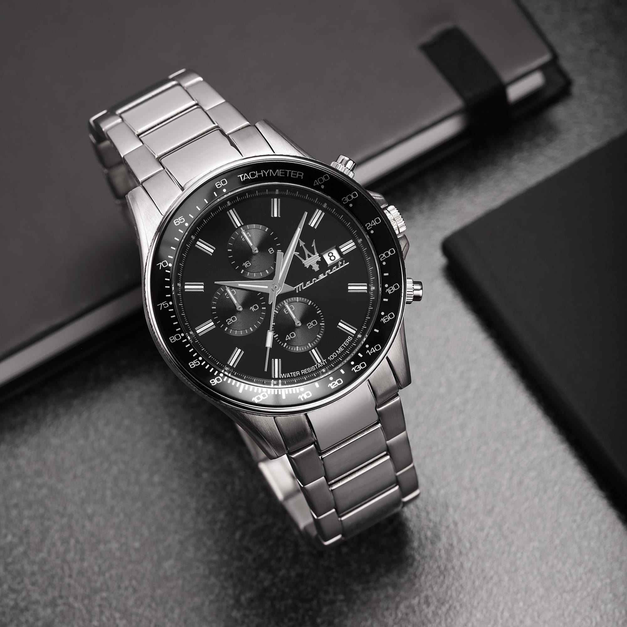 Maserati Sfidia Quartz Black Chronograph Dial Steel Bracelet Men's Watch R8873640015