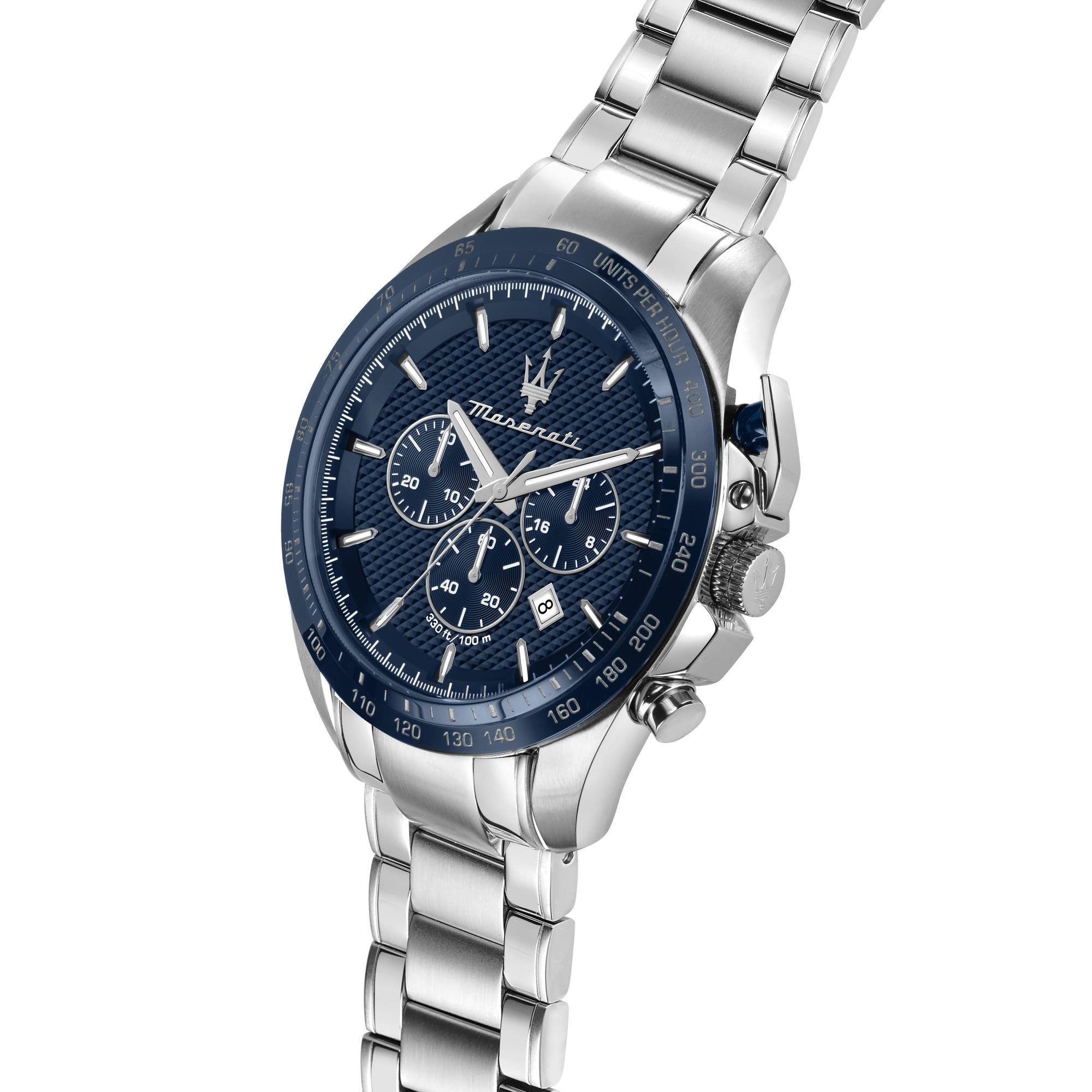 Maserati Traguardo Quarz Blau Chronograph Zifferblatt Stahlarmband Herren Uhr R8873612043