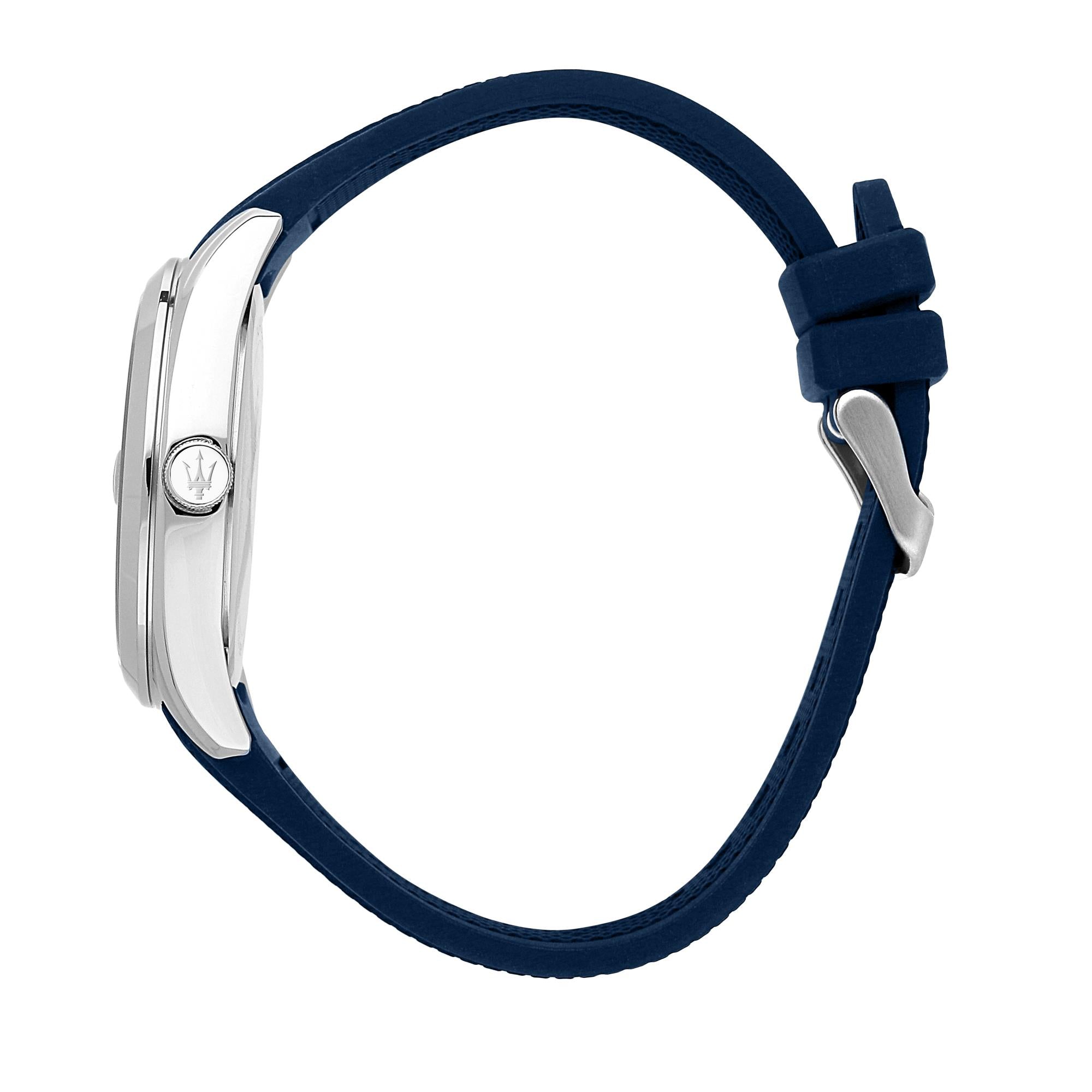 Maserati Attrazione Quarz Weiß Zifferblatt Blau Silikonarmband Herren Uhr R8851151007