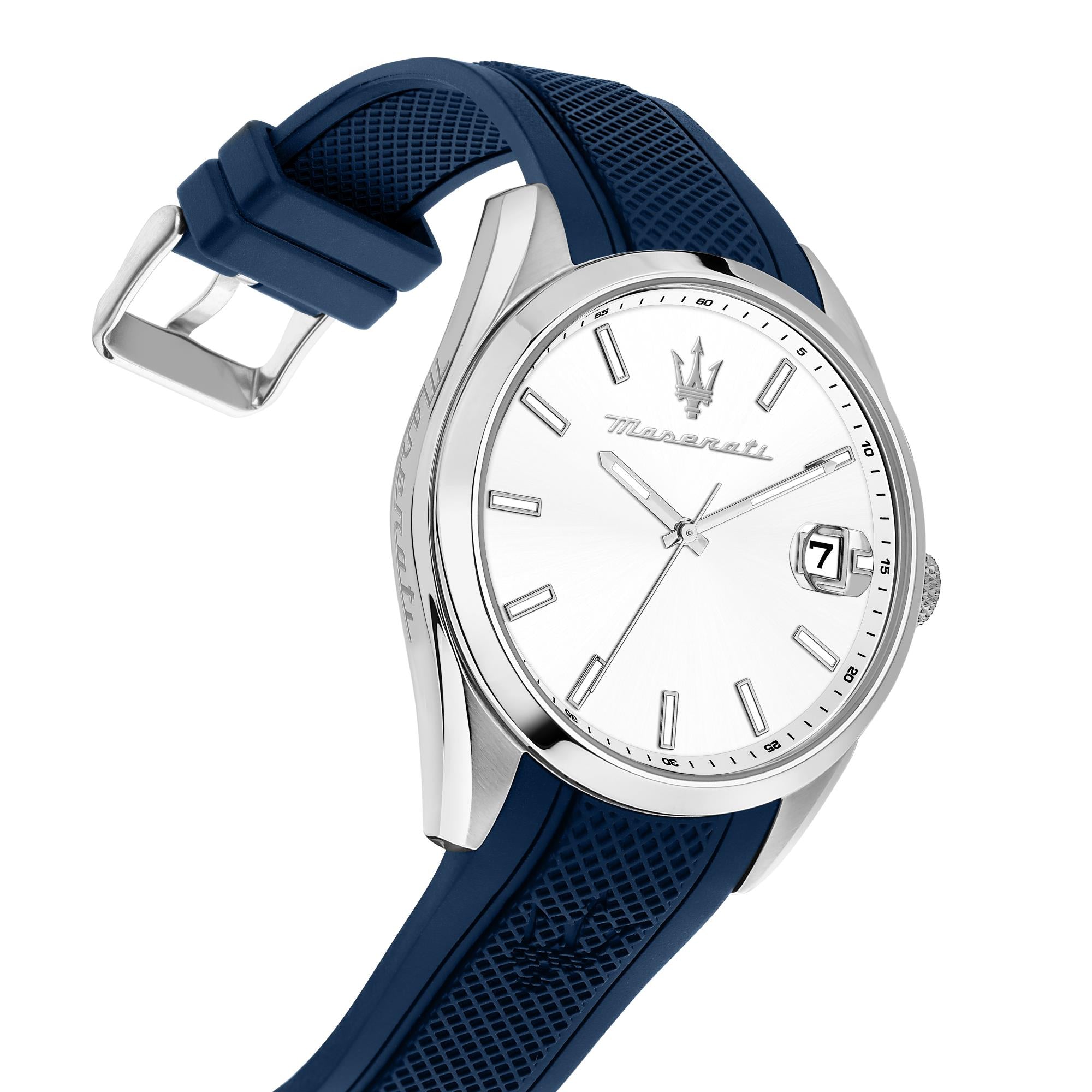 Maserati Attrazione Quarz Weiß Zifferblatt Blau Silikonarmband Herren Uhr R8851151007
