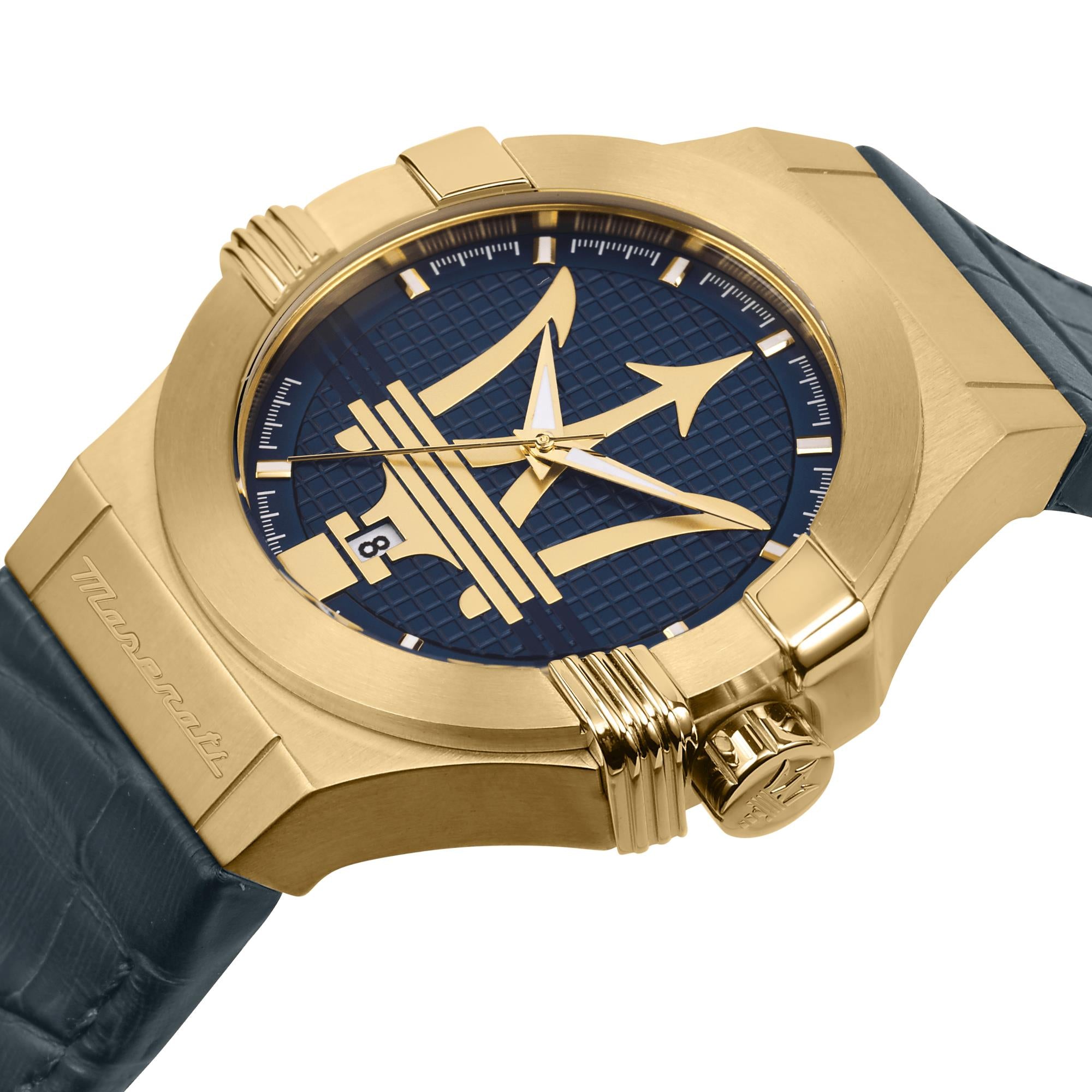 Maserati Potenza Quartz Blue Dial Blue Leather Strap Men's Watch R8851108035