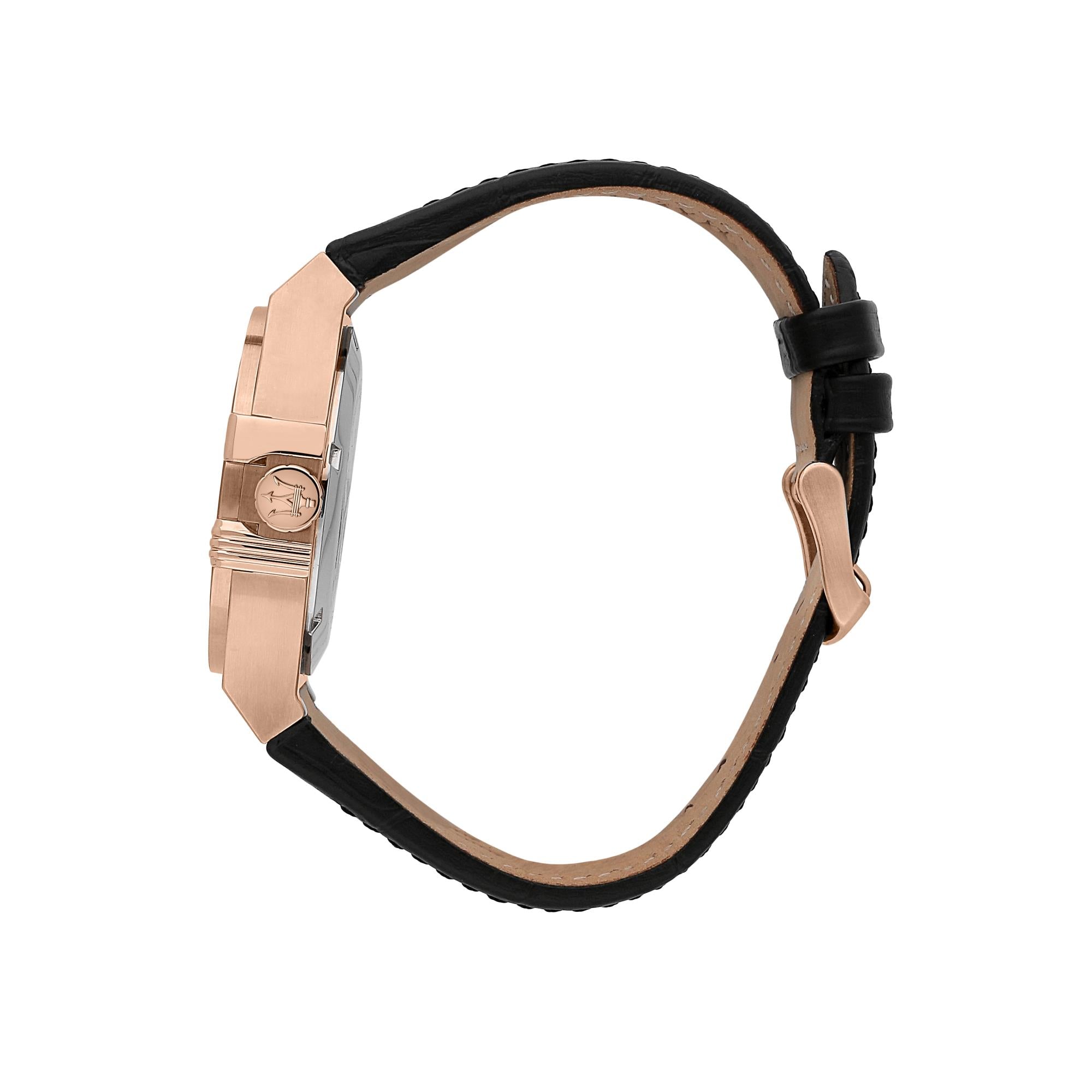 Maserati Potenza Quarz Skelett Zifferblatt Schwarz Lederarmband Herren Uhr R8821108039