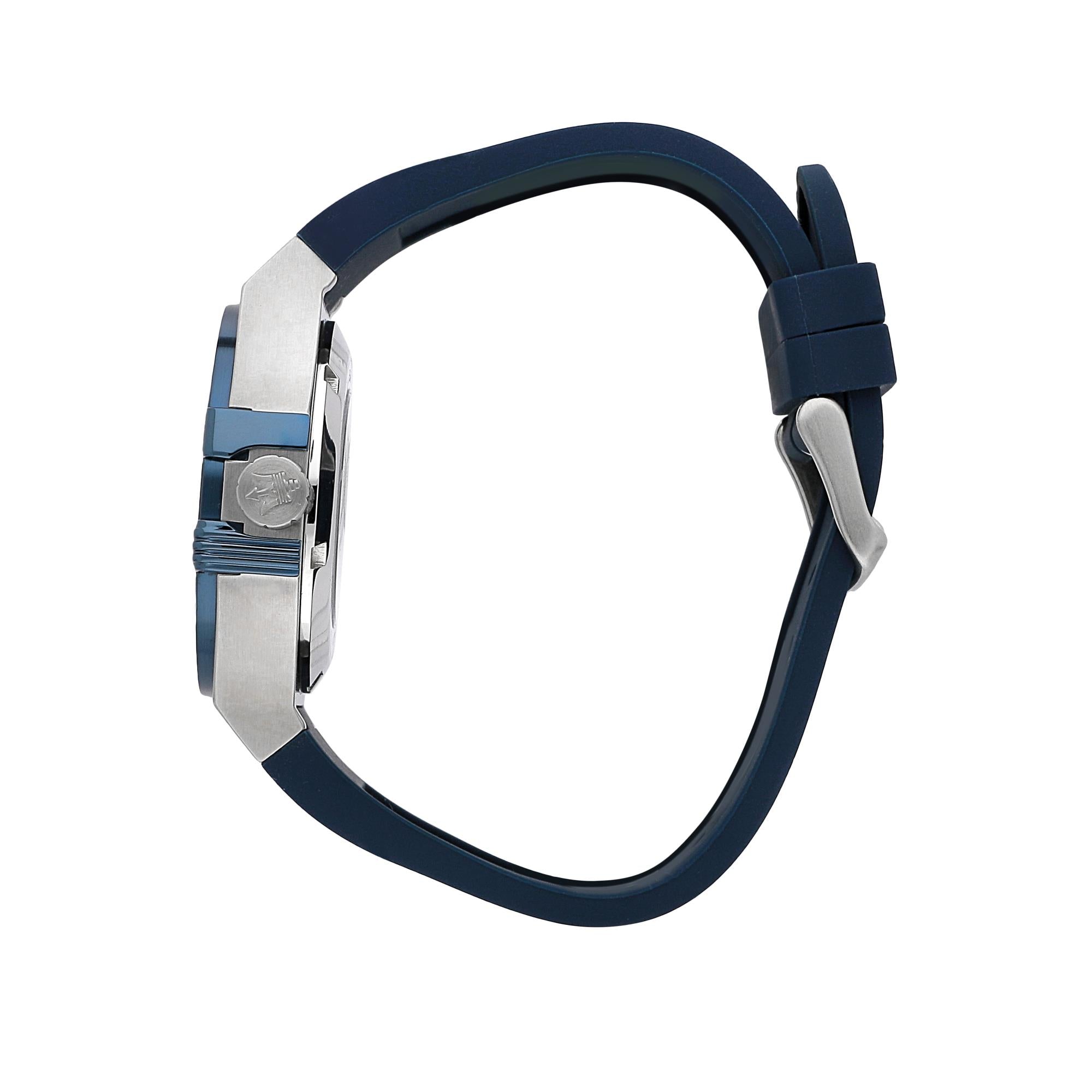 Maserati Potenza Quarz Skelett Zifferblatt Blau Silikonarmband Herren Uhr R8821108035