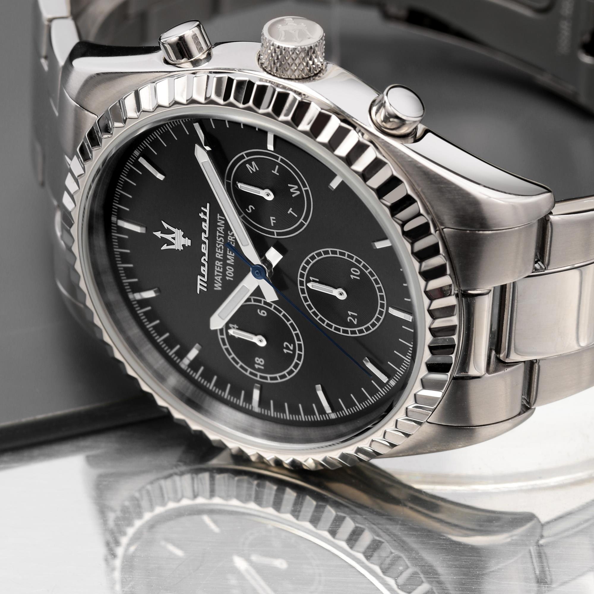 Maserati Competizione Quartz Black Chronograph Dial Steel Bracelet Men's Watch R8853100023