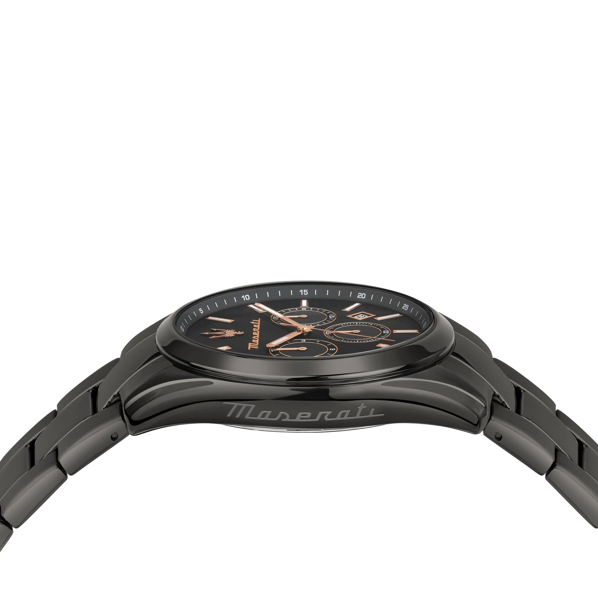 Maserati Attrazione Quarz Schwarzes Chronograph Zifferblatt Schwarzes PVD Stahlarmband Herren Uhr R8853151001