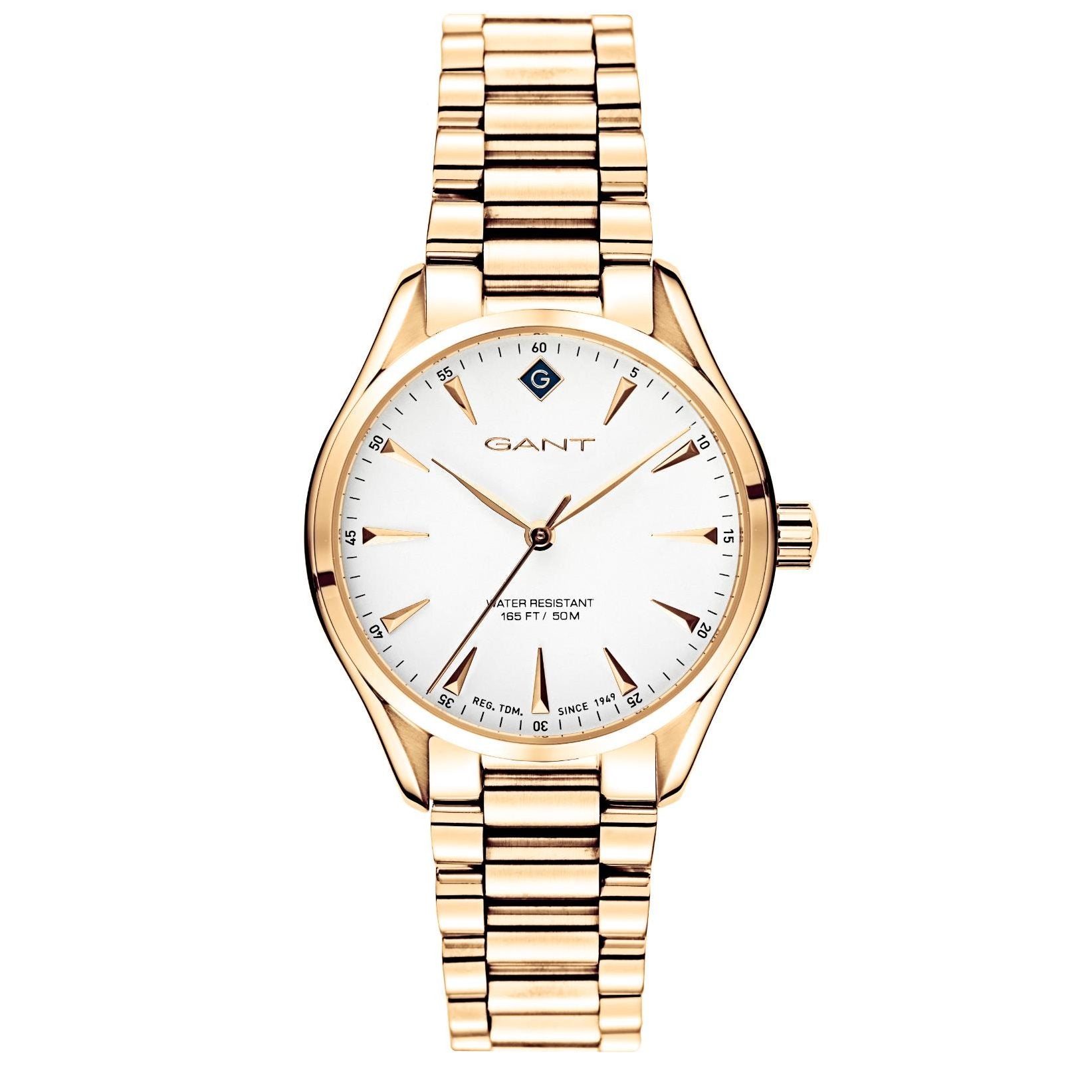 Gant Sharon Quarz Uhr mit weißem Zifferblatt und goldbeschichtetem Edelstahlarmband für Damen G129003