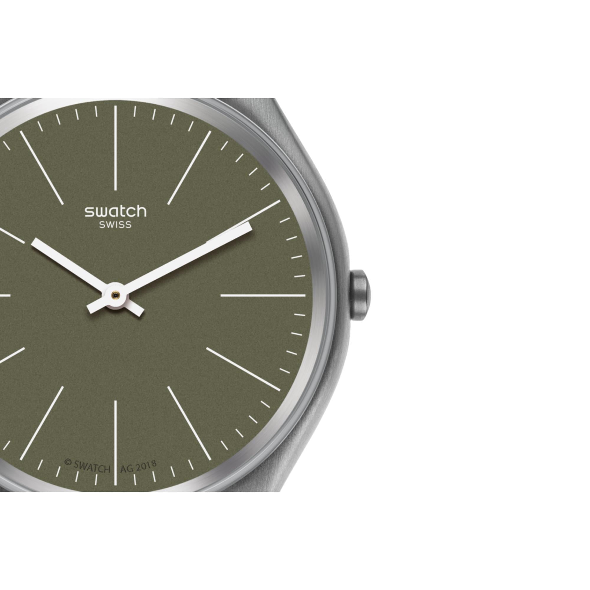 Swatch Skin Irony Skinnature Herren Uhr mit khakigrünem Zifferblatt SYXS116