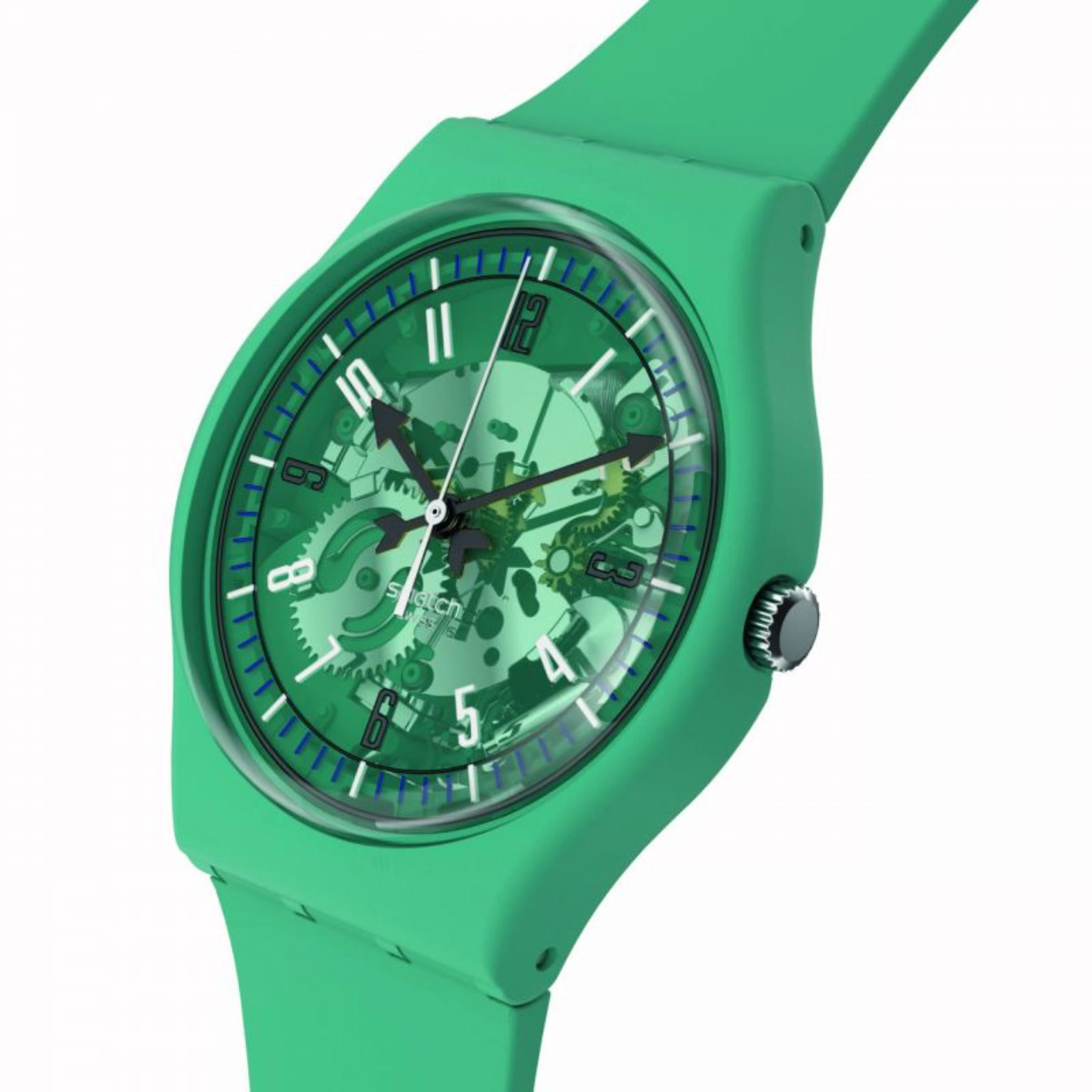 Swatch November Collection Photonic Turquoise Blue Skeleton Dial Silicone Watch SO28G108