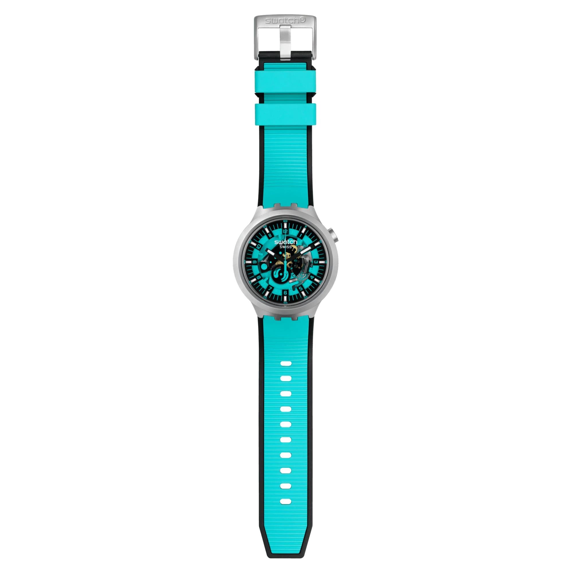 Swatch Big Bold Irony Minz Trim Quarz Türkis Zifferblatt Türkises Gummiarmband Unisex Uhr SB07S111