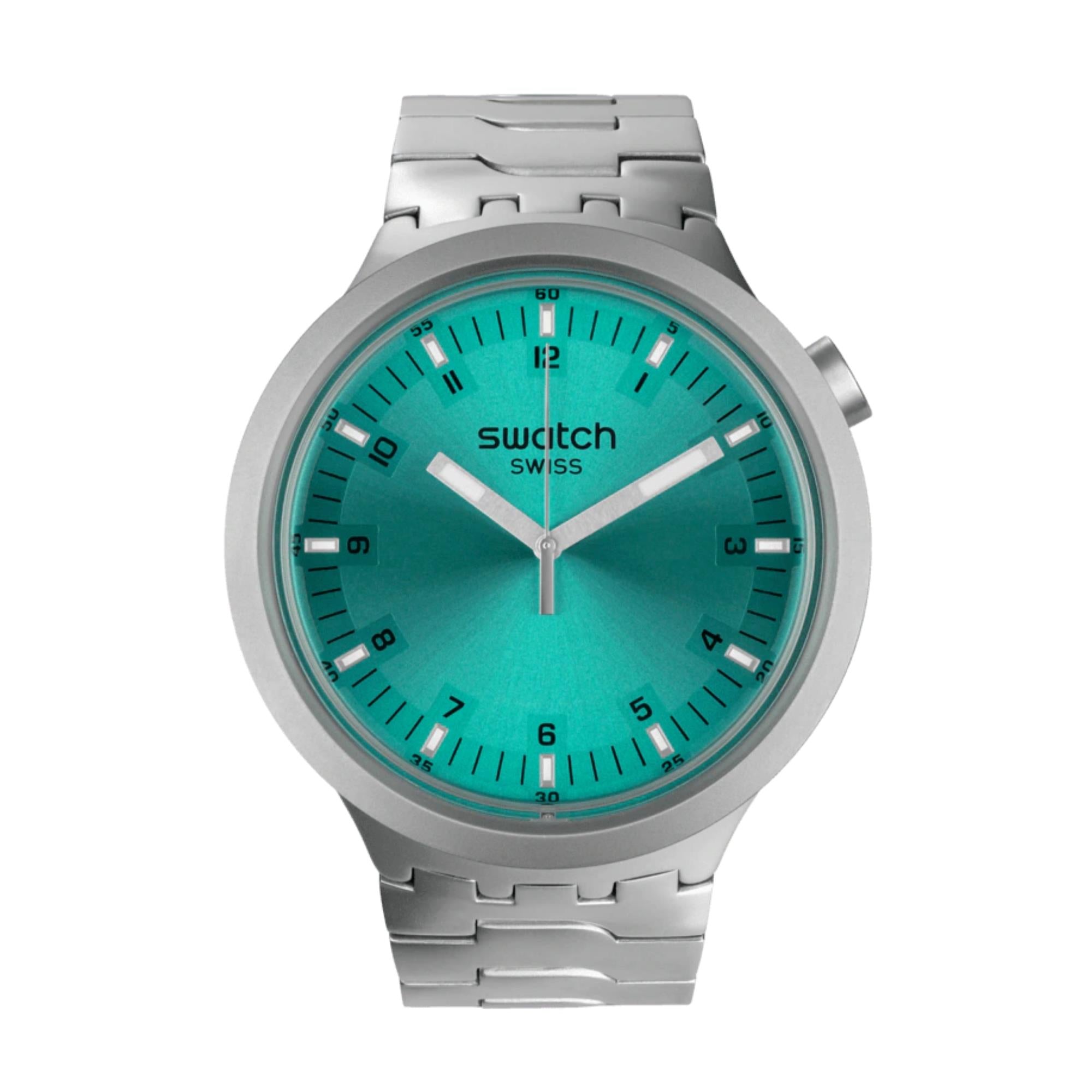 Swatch Big Bold Aqua Shimmer Face Quartz Blue Dial Steel Strap Unisex Watch SB07S100G