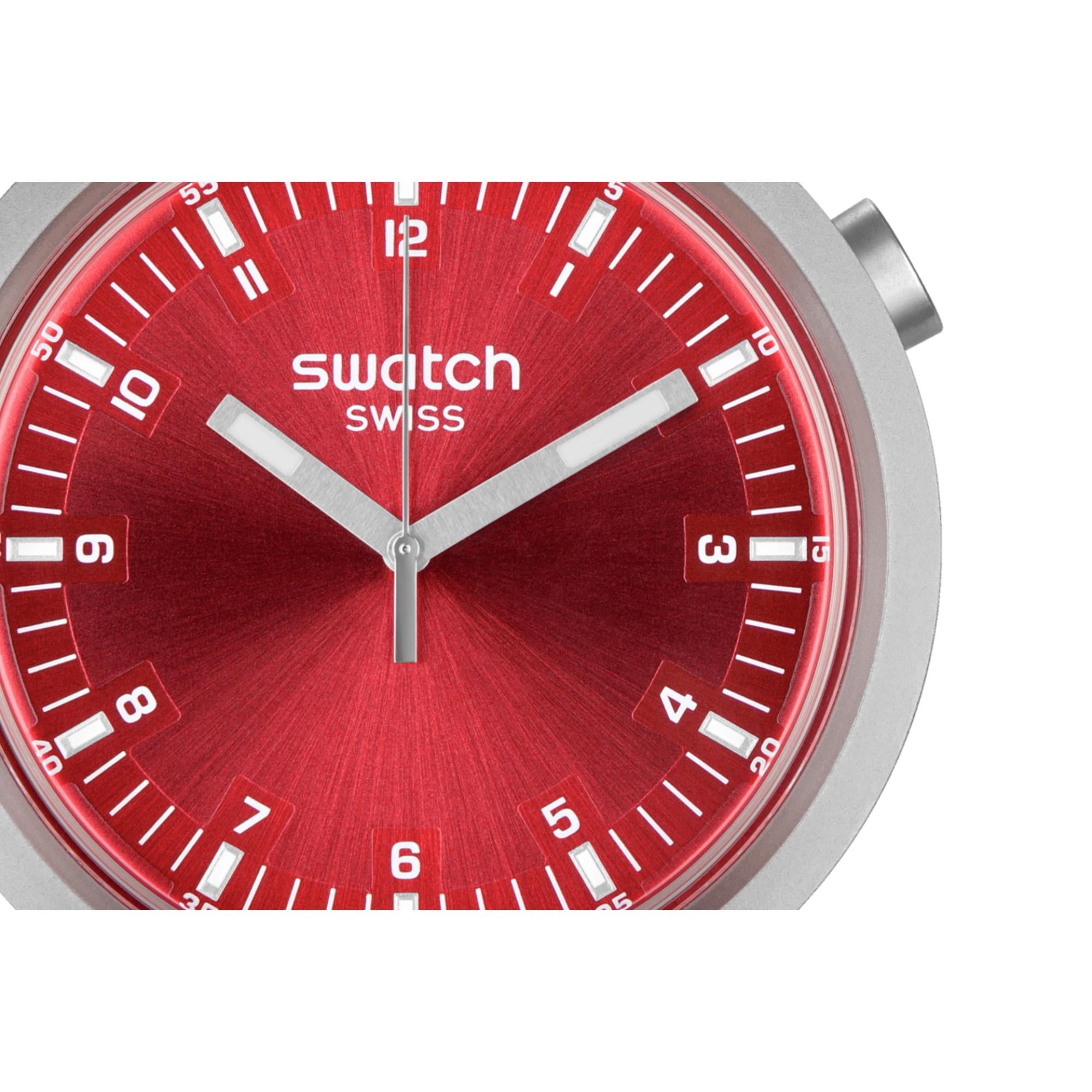 Swatch Big Bold Scarlett Shimmer Quartz Red Dial Steel Strap Watch SB07S104G