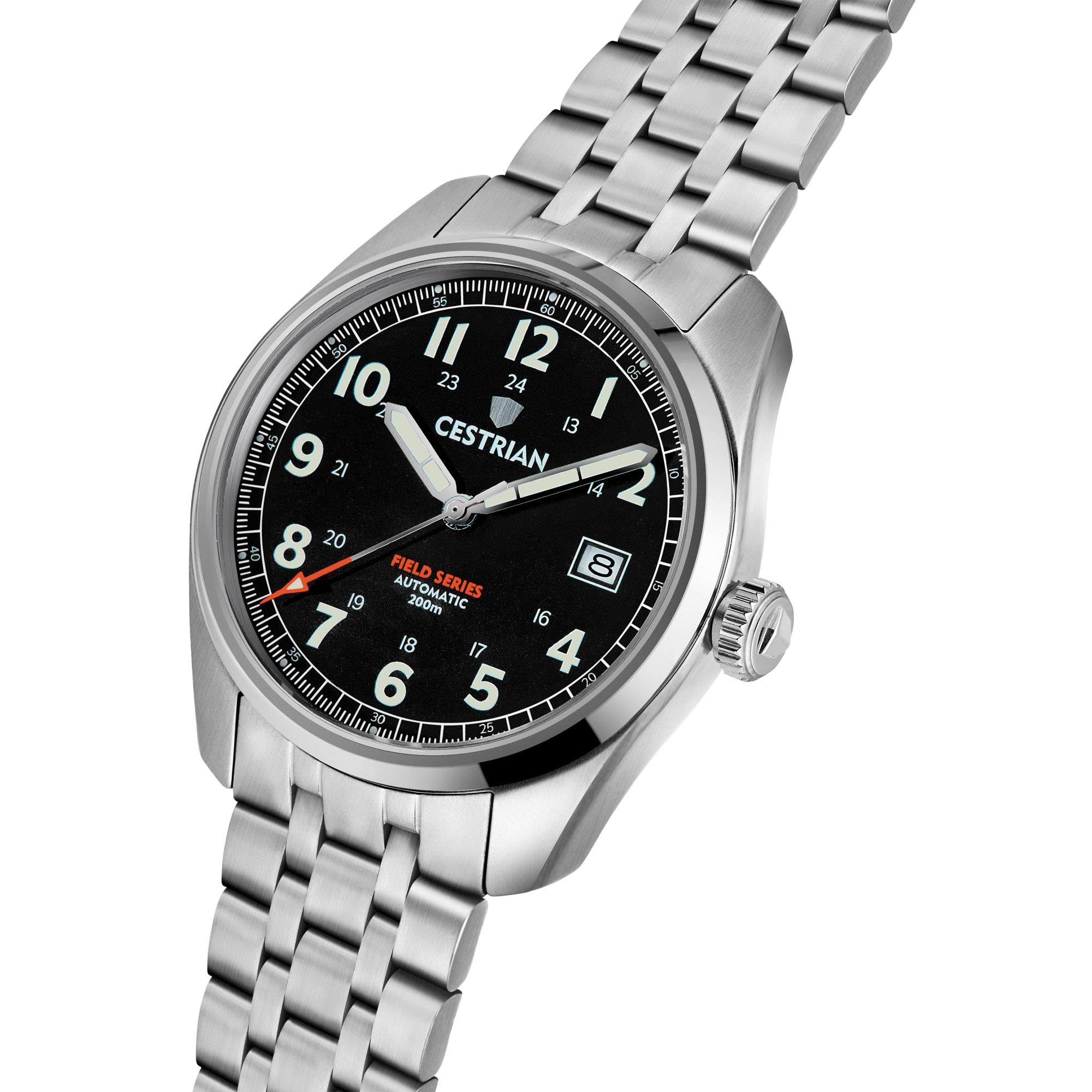 Cestrian Field Series Automatik Schwarz Zifferblatt Edelstahlarmband Herren Uhr CF121B0660