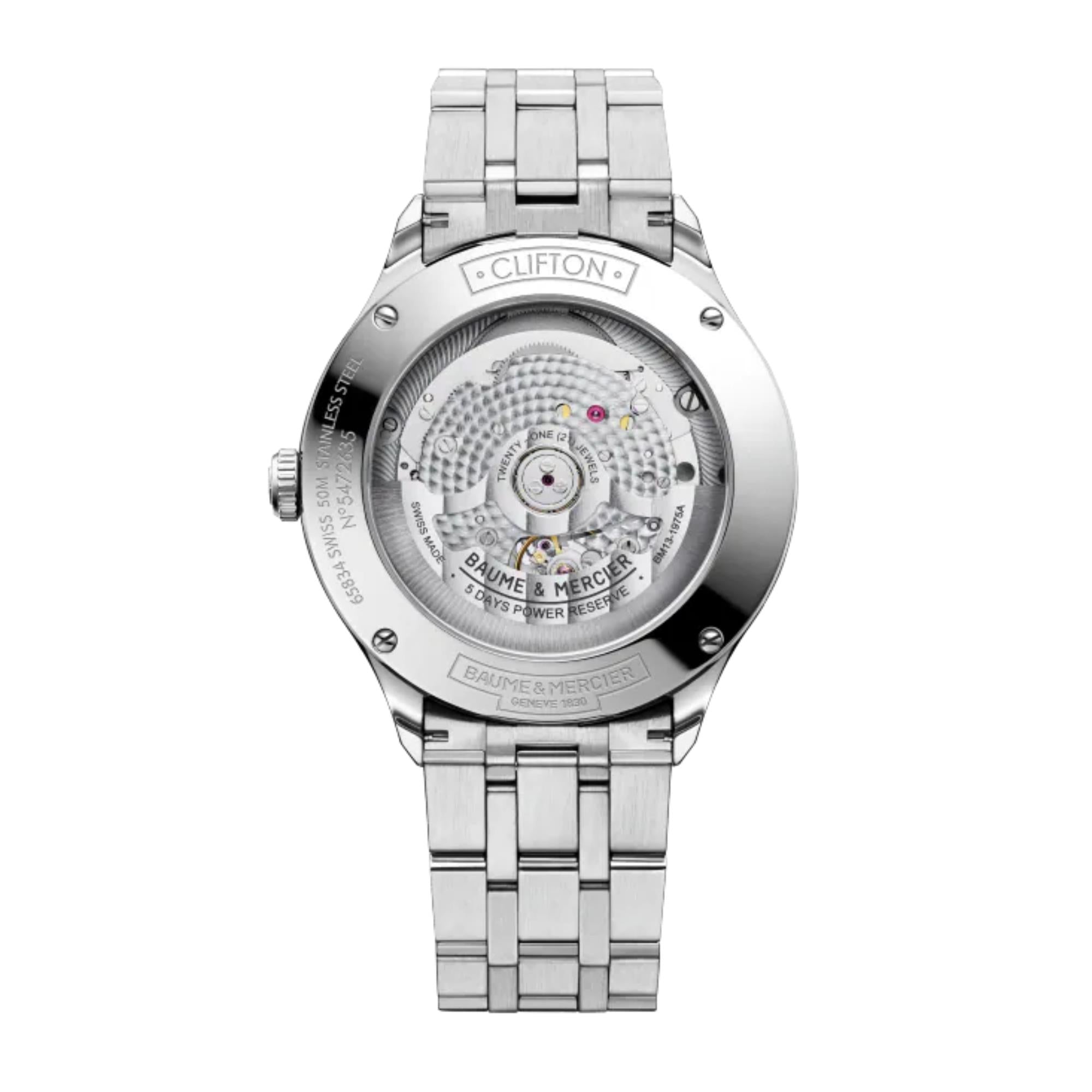 Baume & Mercier Clifton Baumatic Automatik Blaues Zifferblatt Edelstahlarmband Herren Uhr BM0A10468