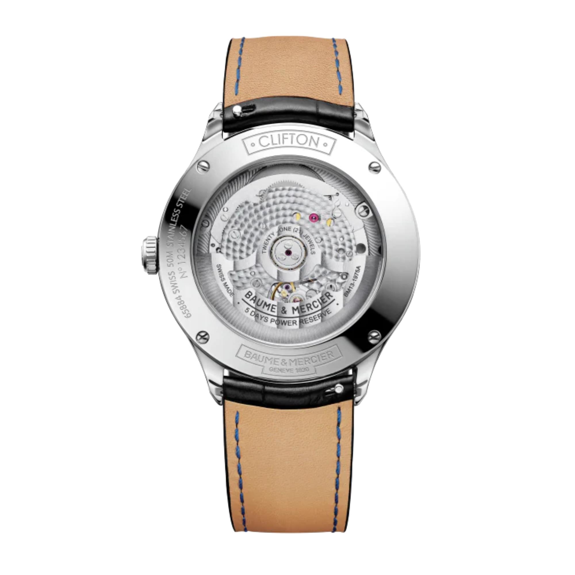 Baume & Mercier Clifton Baumatic Automatik Grünes Zifferblatt Schwarzes Lederarmband Herren Uhr BM0A10592