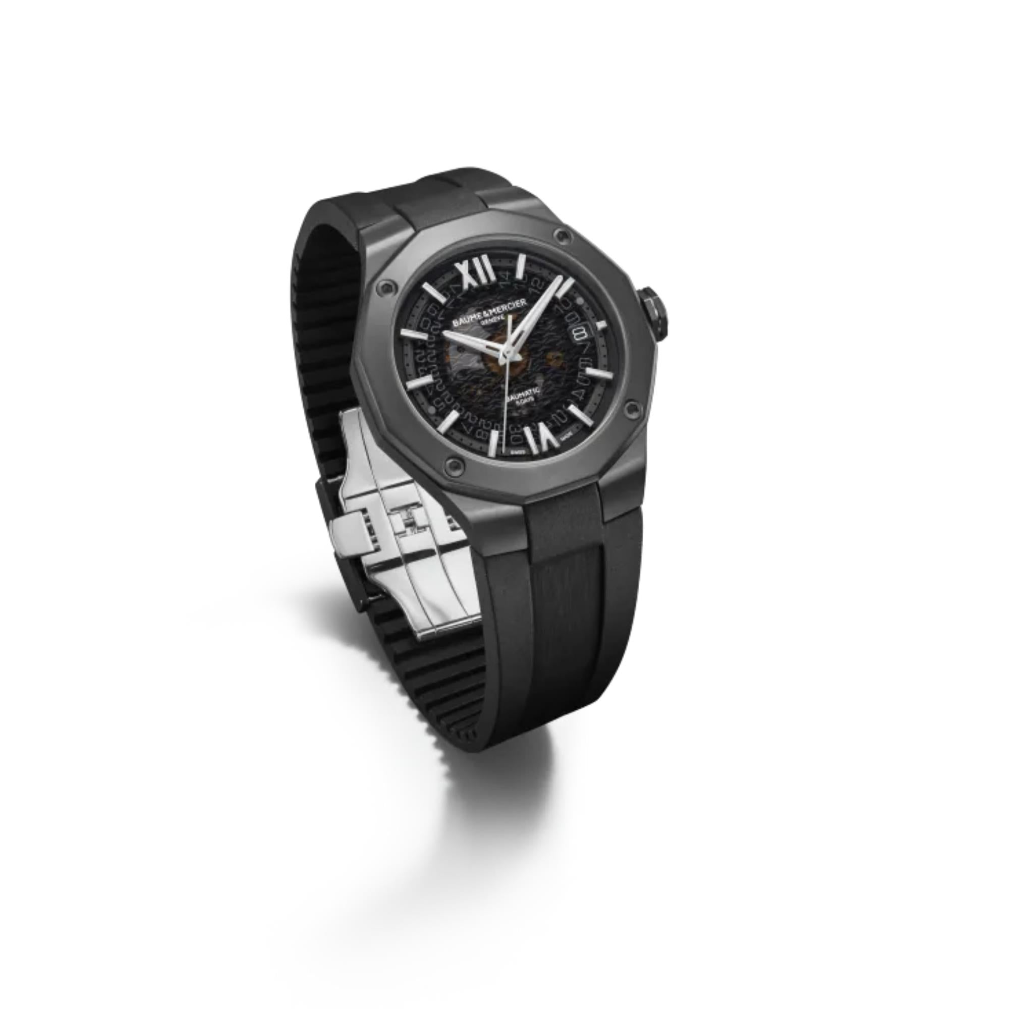 Baume & Mercier Riviera Baumatic Automatic Grey Dial Black Rubber Strap Men's Watch BM0A10617