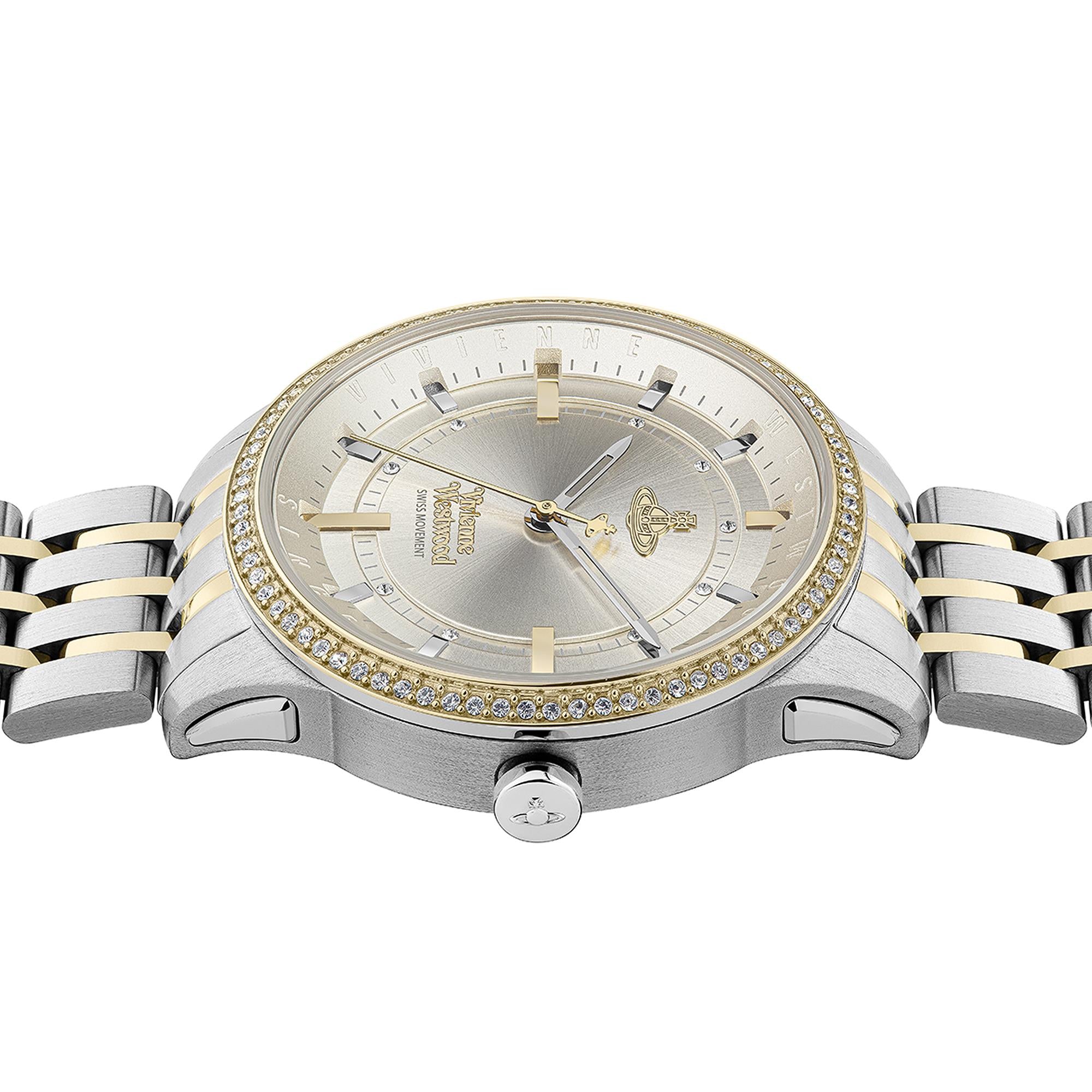 Vivienne Westwood East End Quarz Champagner Zifferblatt Zwei-Ton PVD Edelstahl Armband Damen Uhr VV262LGYSG