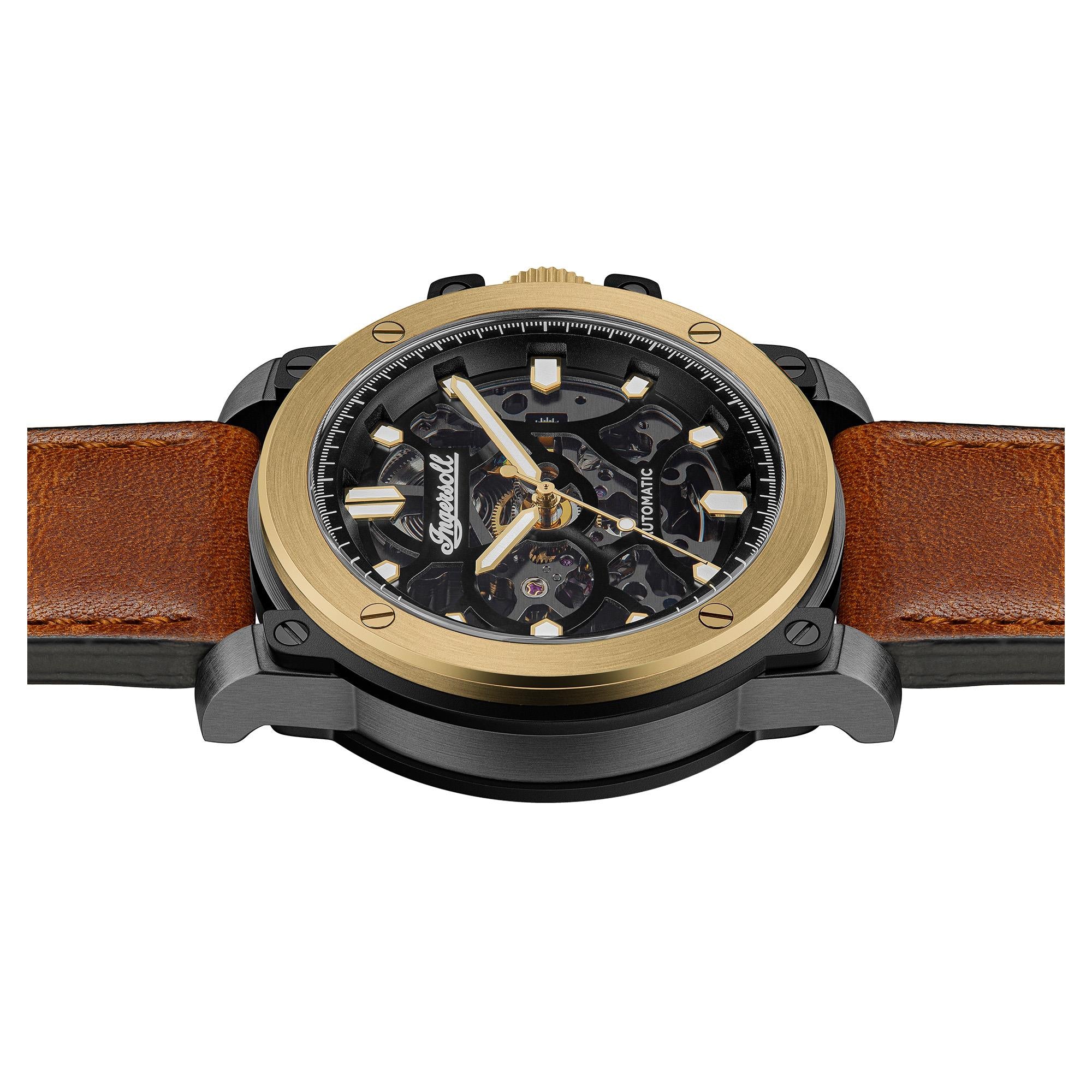 Ingersoll The Freestyle Automatic Black Skeleton Dial Black Leather Strap Men's Watch I14402