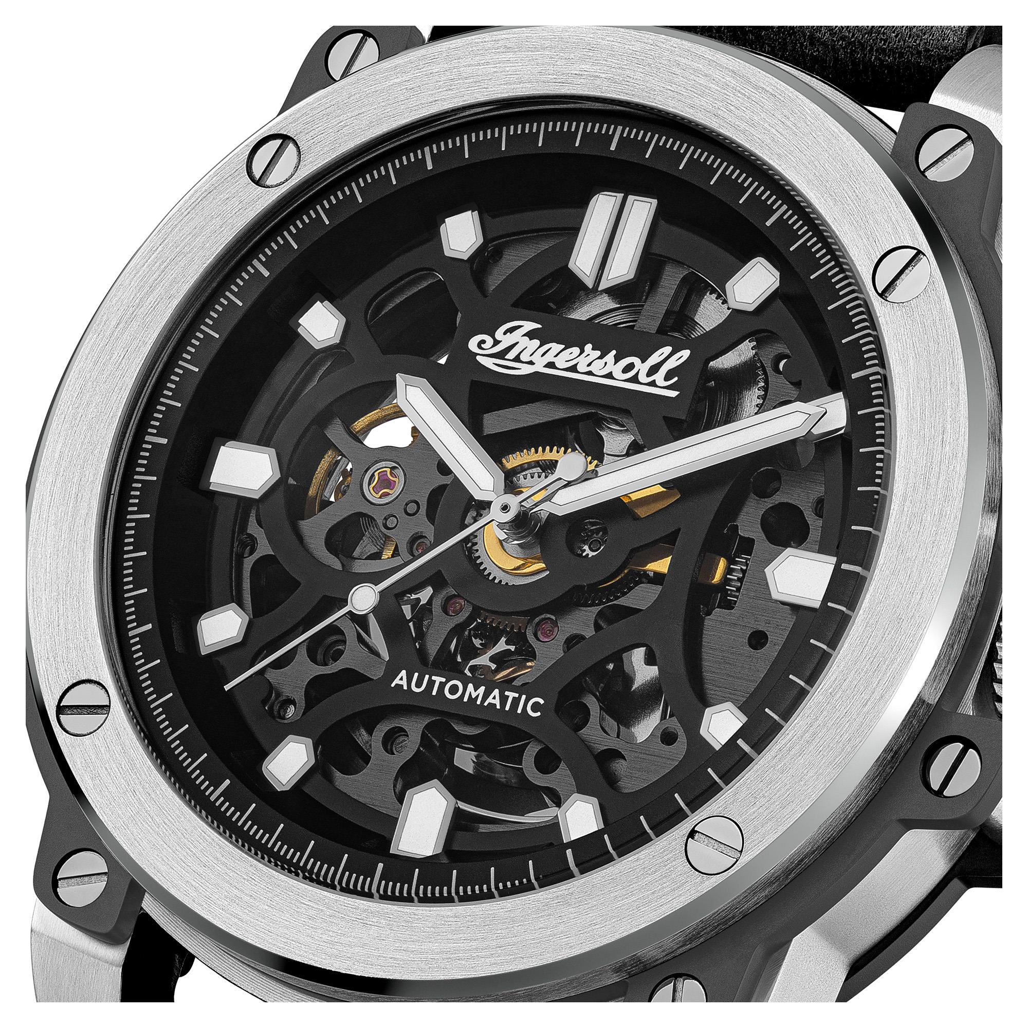 Ingersoll The Freestyle Automatic Black Skeleton Dial Black Leather Strap Men's Watch I14401