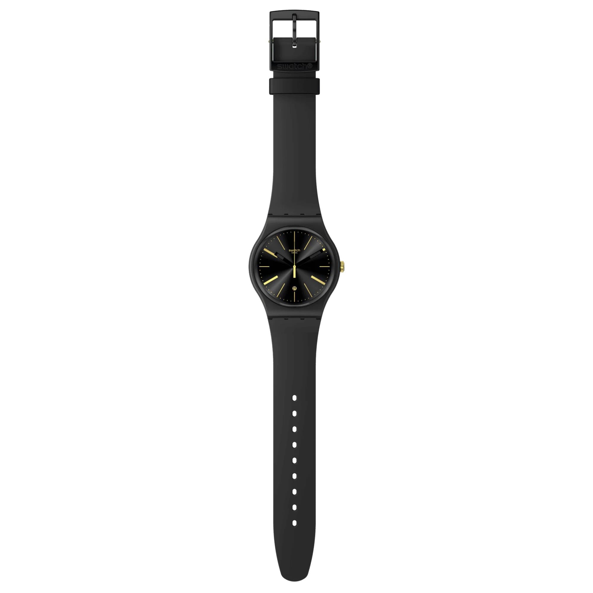 Swatch Holiday Collection A Dash Of Yellow Black Dial Silicone Strap Unisex Watch SO29B403