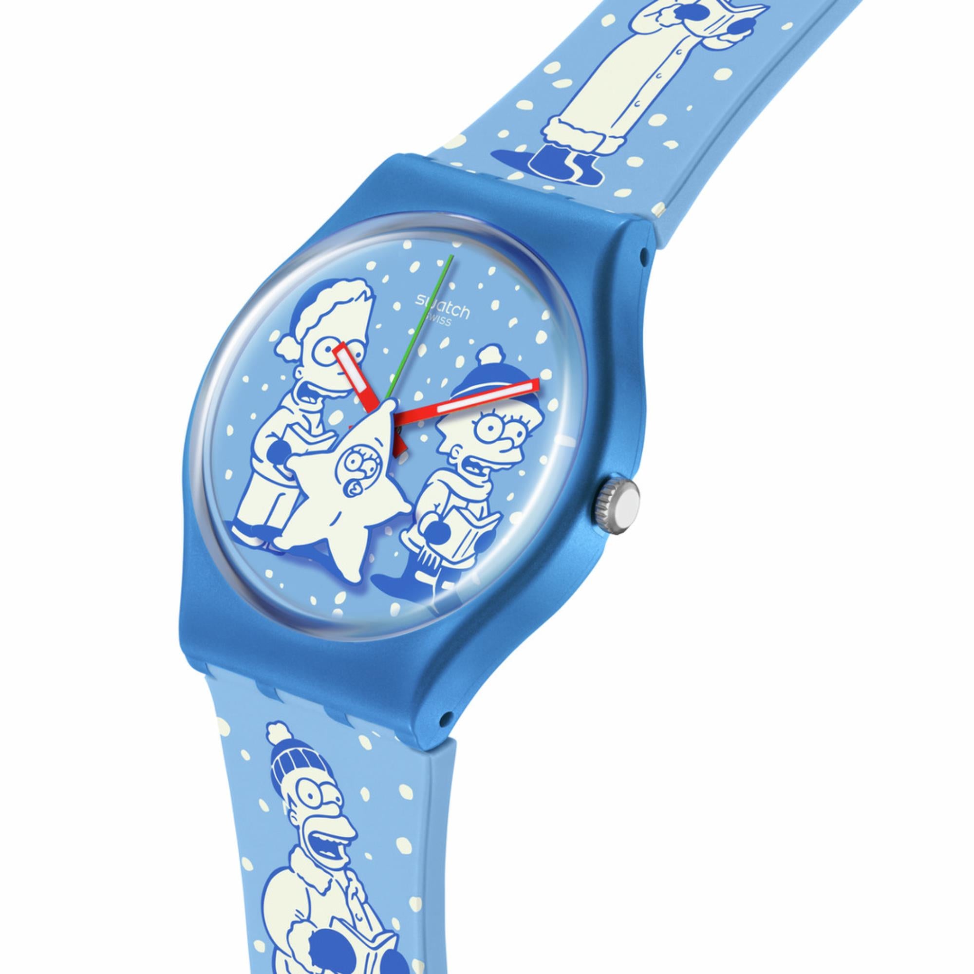 Swatch Originals 34mm Blaues Zifferblatt Silikon Quarz Uhr SO28Z126