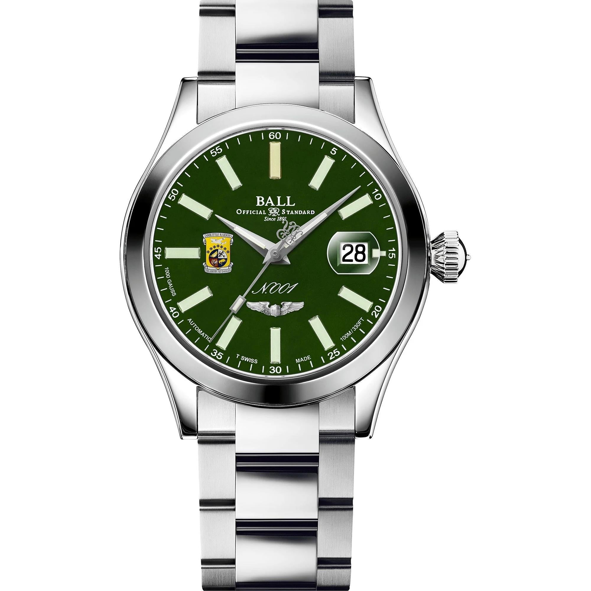 Ball Engineer Master II Doolittle Raiders Édition Limitée Automatique Cadran Vert Bracelet Acier Inoxydable Montre Homme NM3000C-S1-GRR