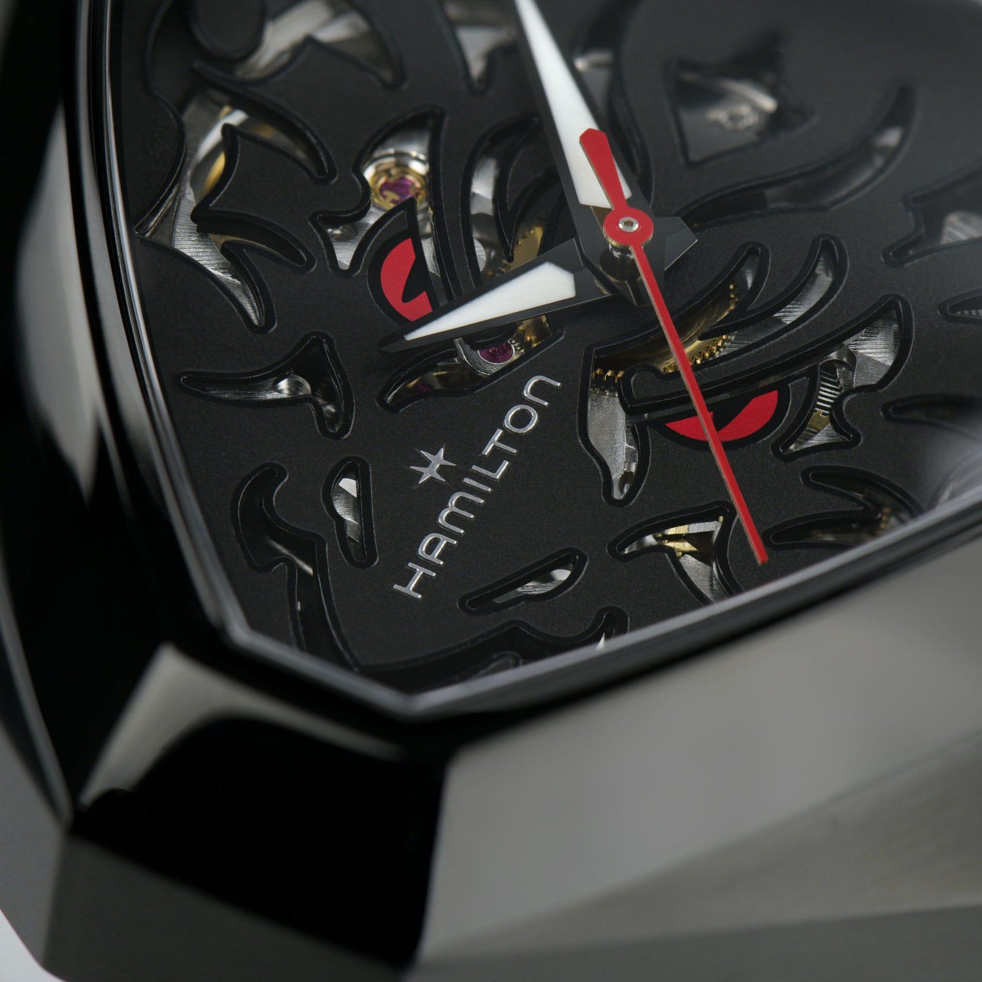 Hamilton Ventura 42mm Elvis80 Skelett Schwarzes Zifferblatt Gummi Herren Automatik Uhr H24535332