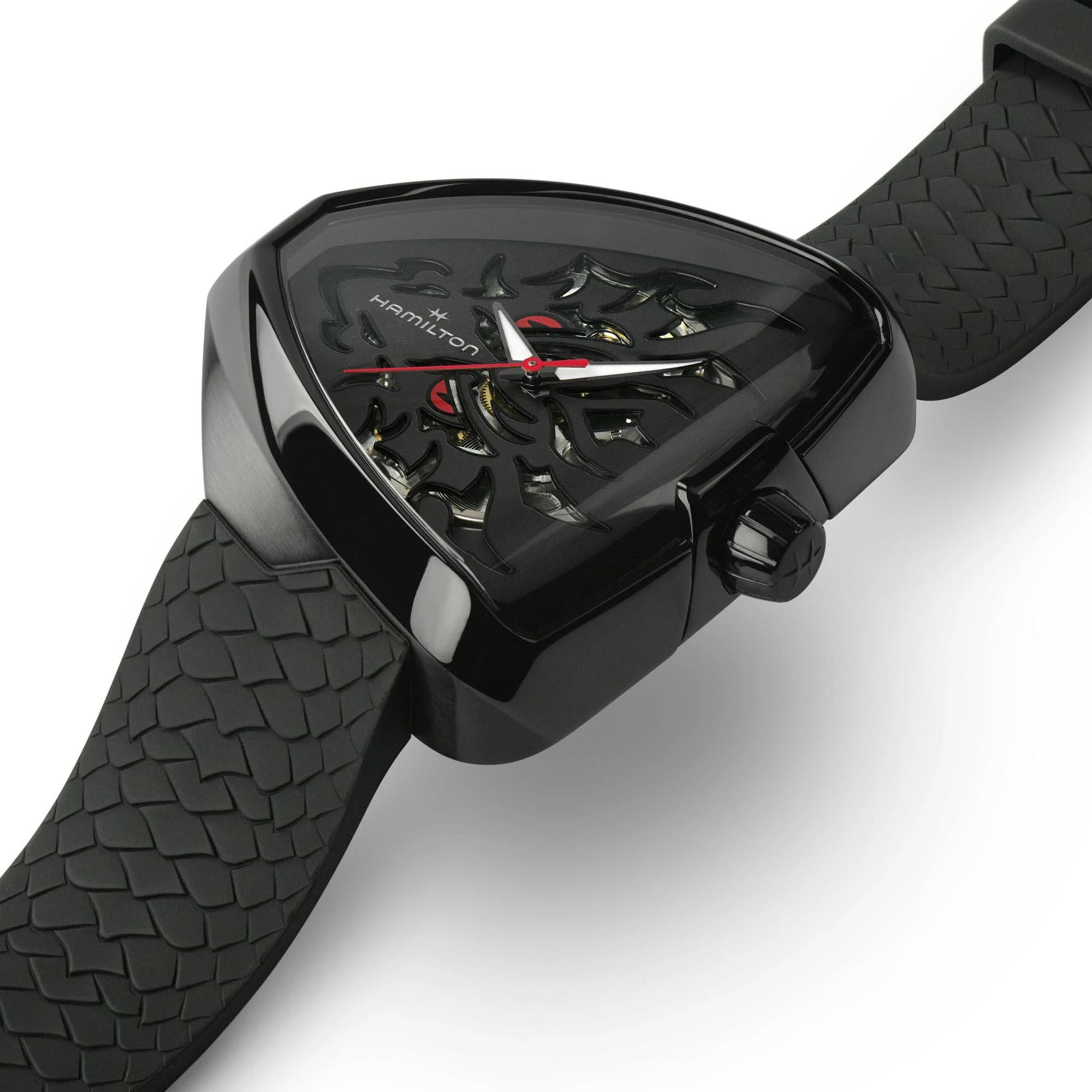 Hamilton Ventura 42mm Elvis80 Skelett Schwarzes Zifferblatt Gummi Herren Automatik Uhr H24535332