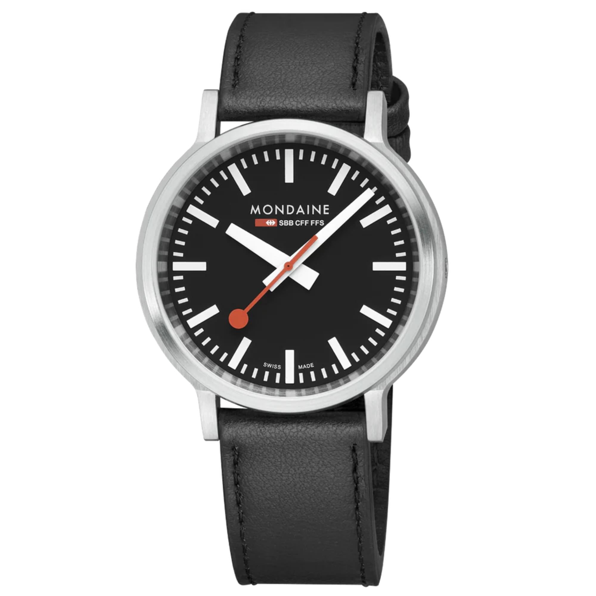 Mondaine stop2go 41mm Black Dial Leather Mens Quartz Watch MST.41020.LBV.2SE