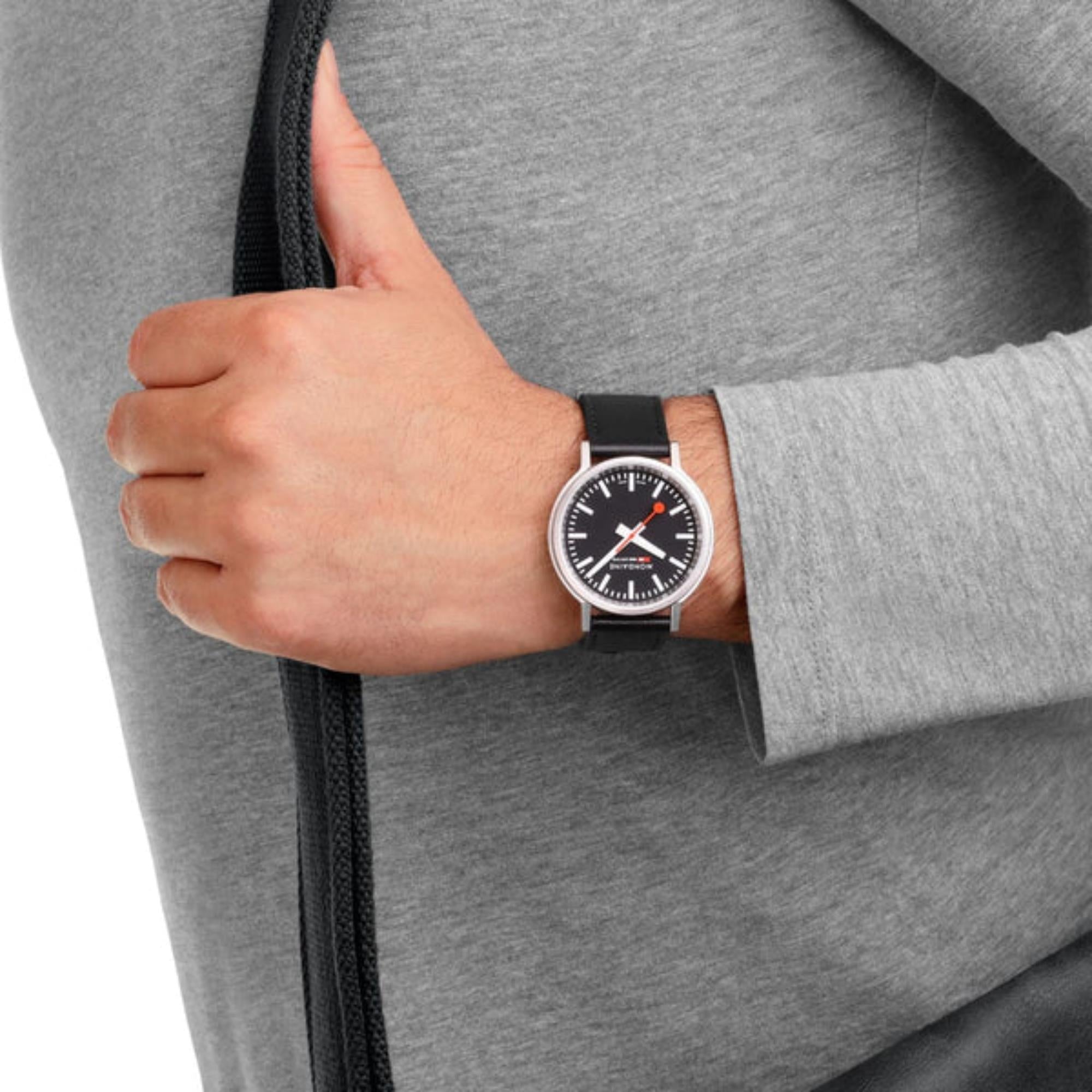 Mondaine stop2go 41mm Black Dial Leather Mens Quartz Watch MST.41020.LBV.2SE