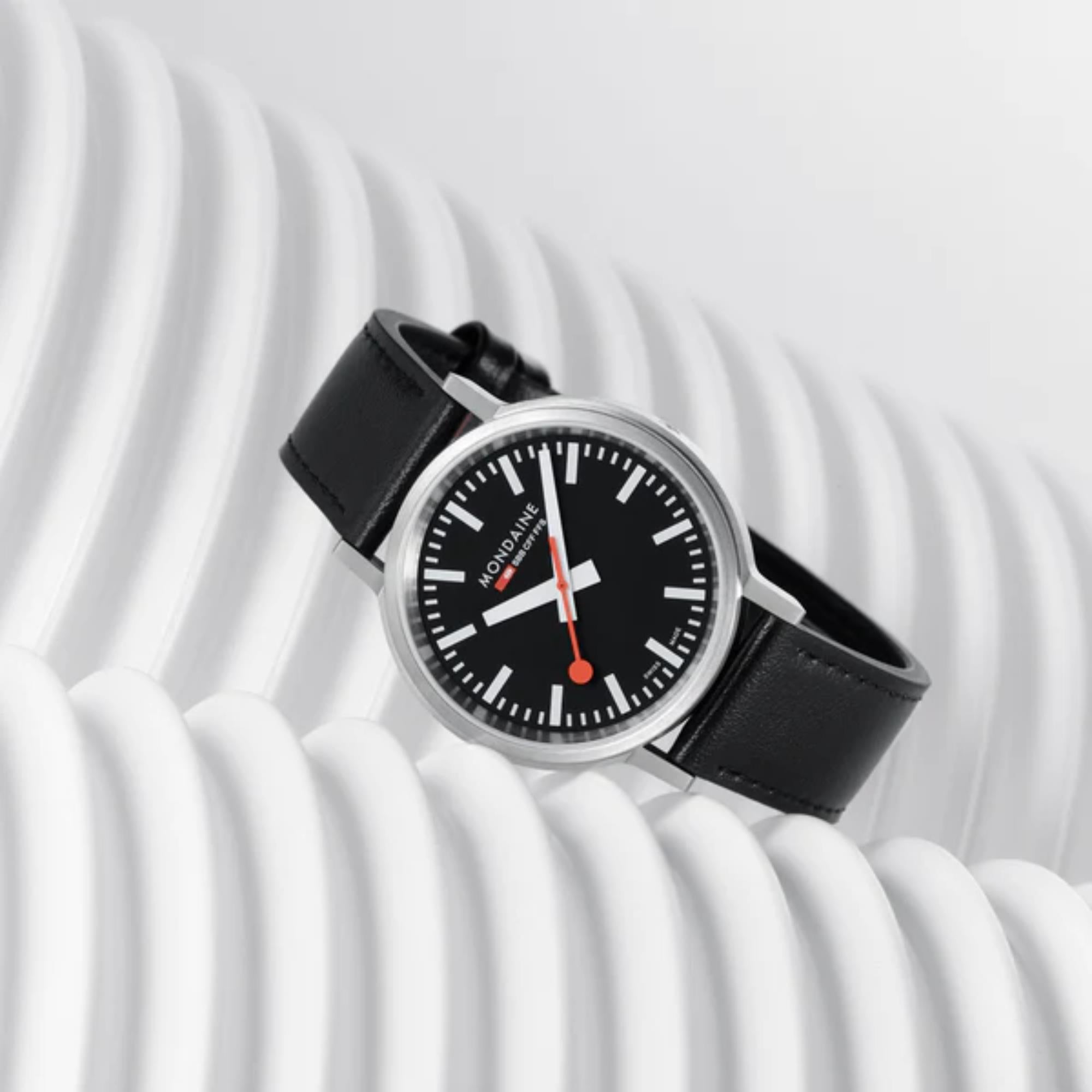 Mondaine stop2go 41mm Black Dial Leather Mens Quartz Watch MST.41020.LBV.2SE