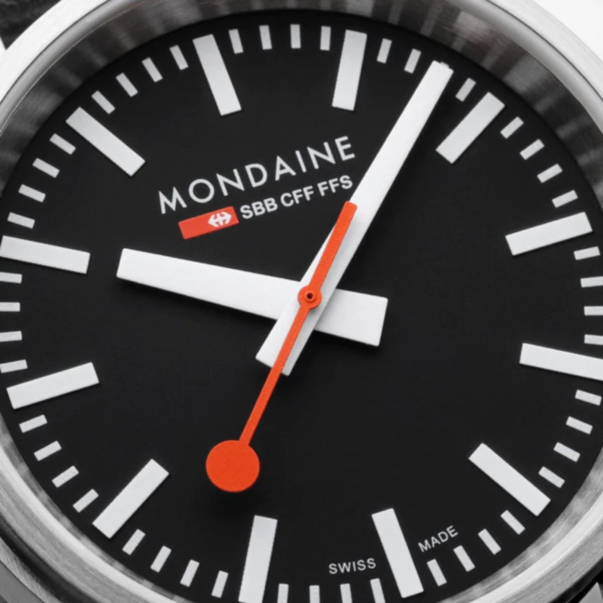 Mondaine stop2go 41mm Black Dial Leather Mens Quartz Watch MST.41020.LBV.2SE