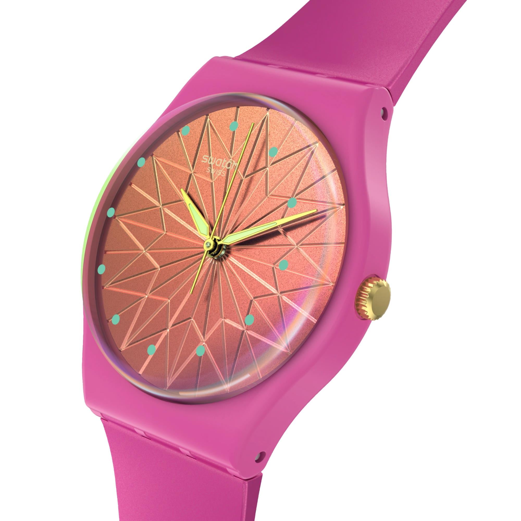 Swatch Holiday Collection Fantasia Fuchsia Pink Dial Silicone Watch SO28P110