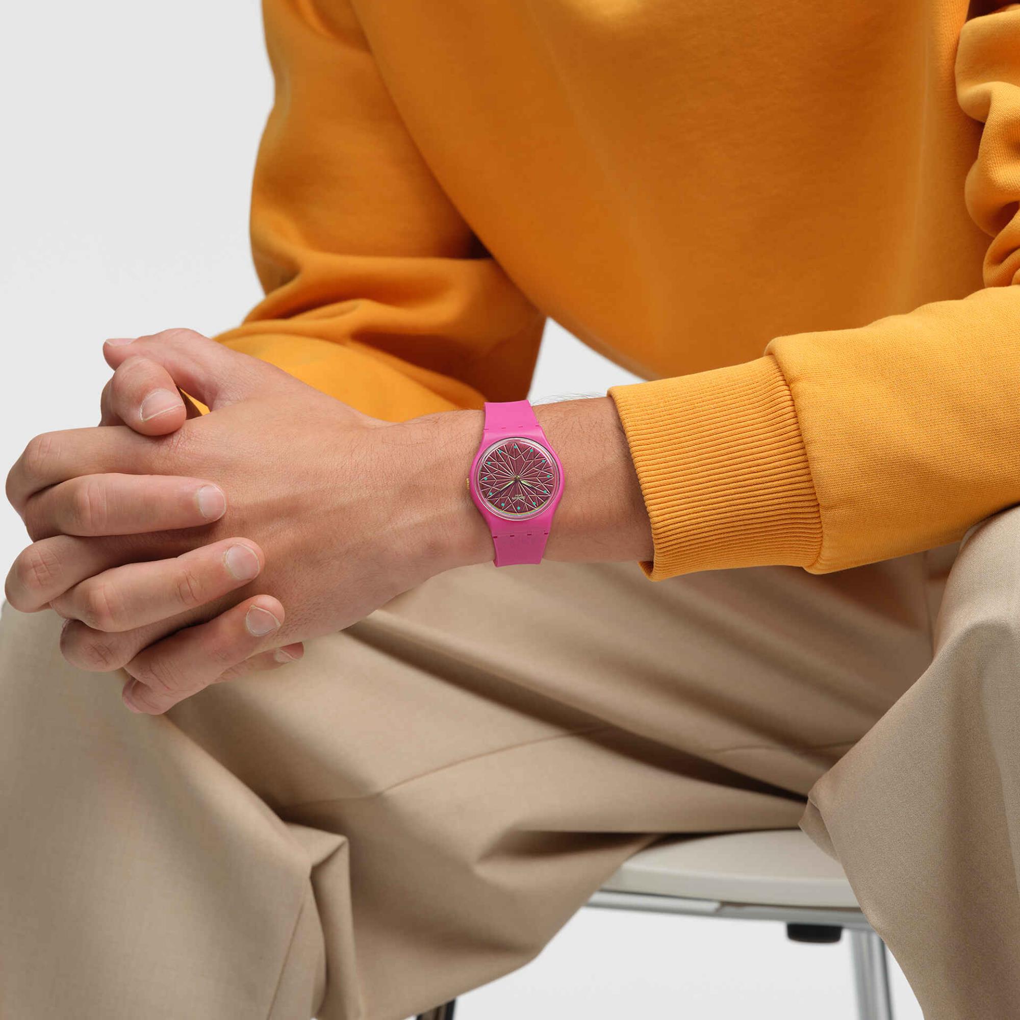 Swatch Holiday Collection Fantasia Fuchsia Pink Dial Silicone Watch SO28P110