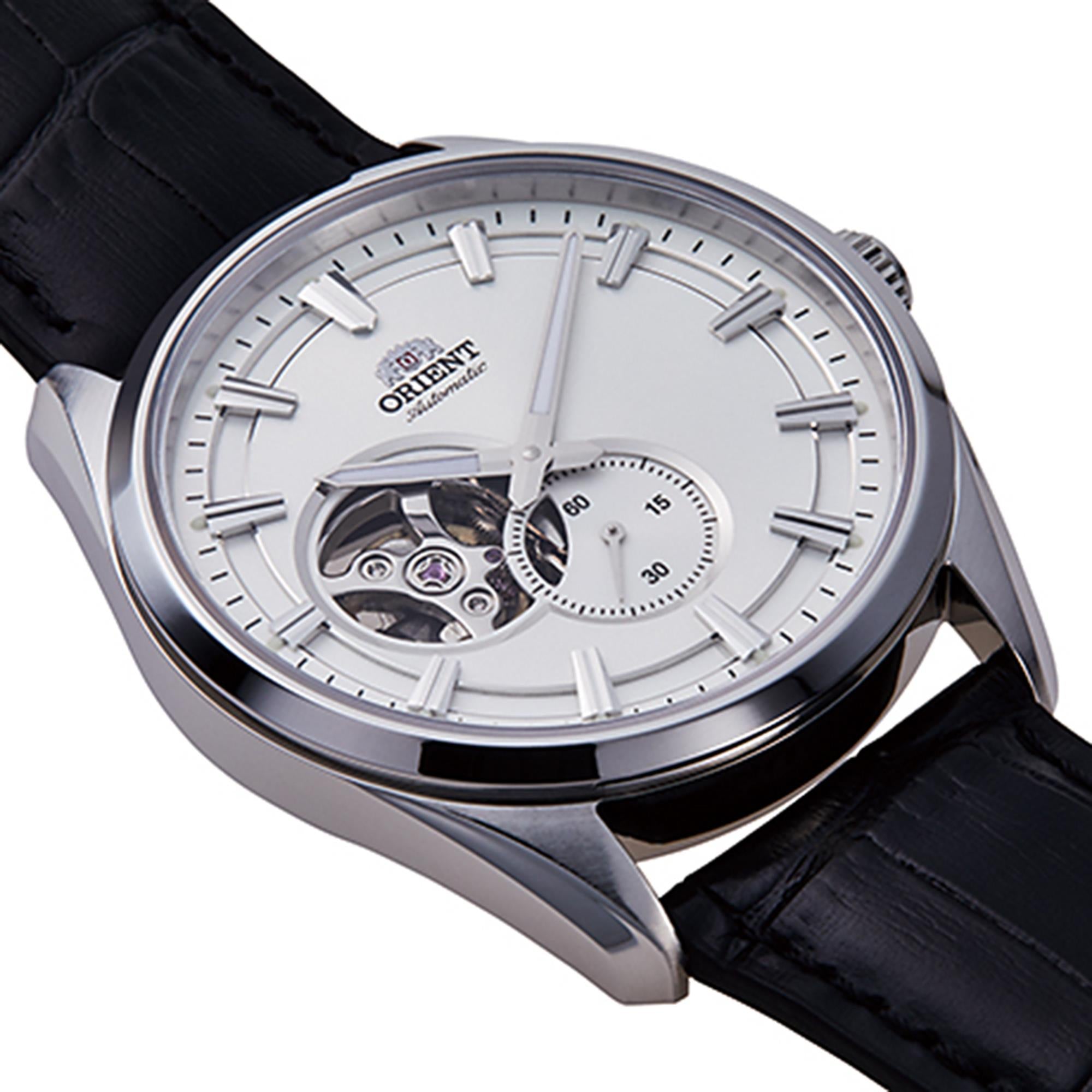 Orient Stretto 41mm Semi-Skelett Weißes Zifferblatt Leder Herren Automatik Uhr RA-AR0004S30B