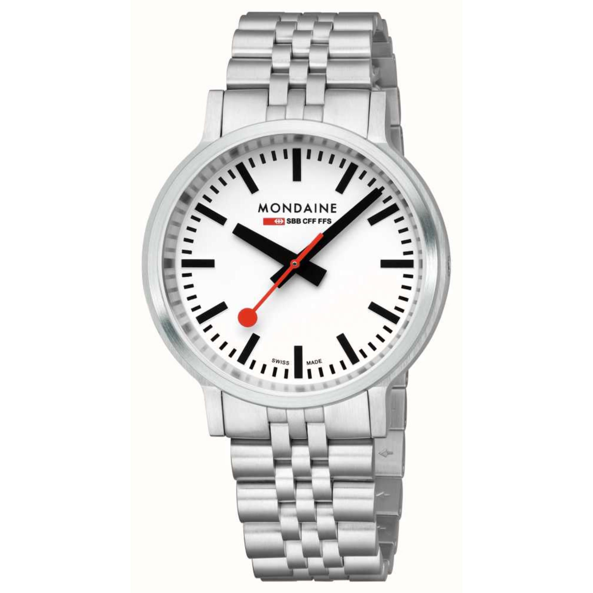 Mondaine stop2go 41mm Weißes Zifferblatt Stahl Herren Quarz Uhr MST.4101B.SJ.2SE