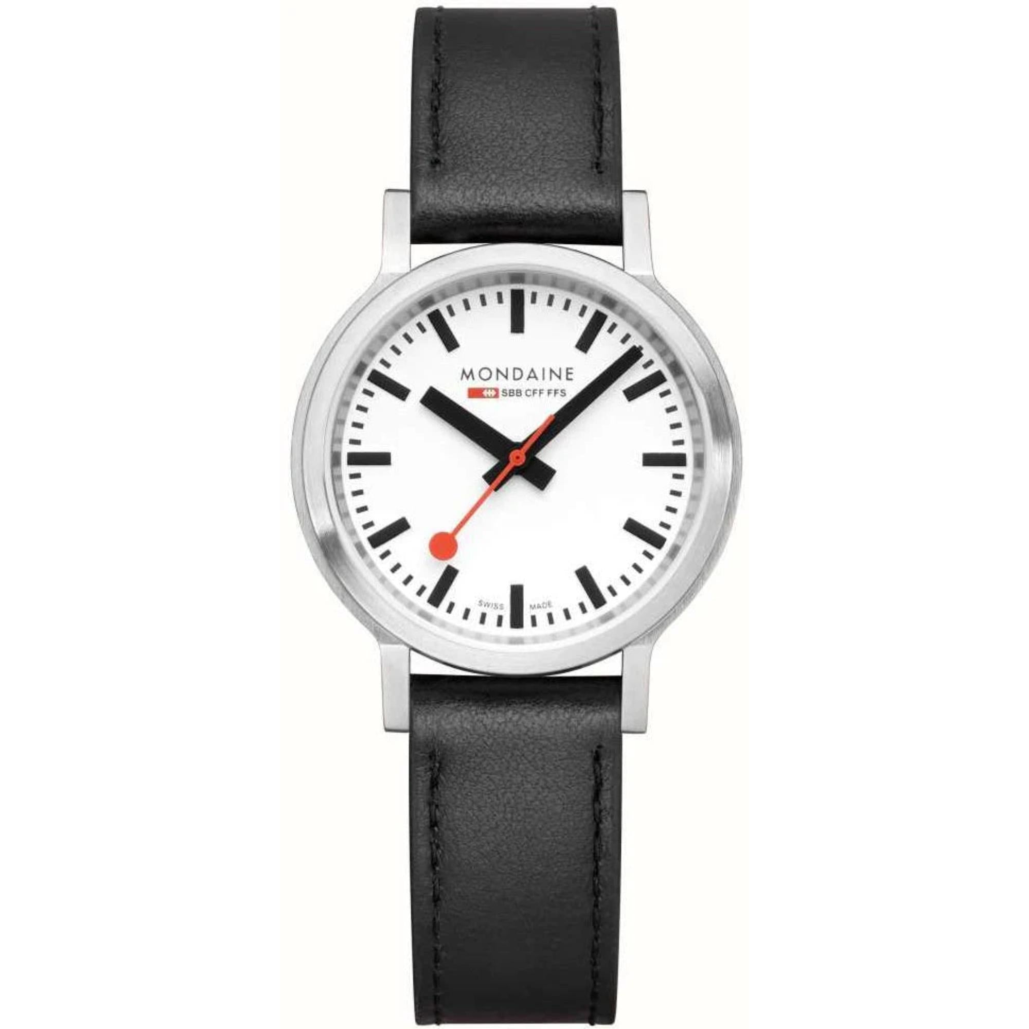 Mondaine stop2go Quartz White Dial Leather Strap Unisex Watch MST.3401B.LBV.SET