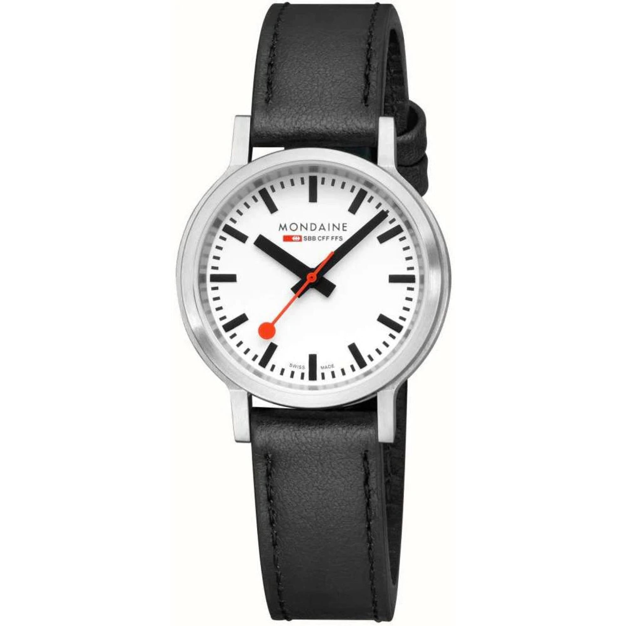 Mondaine stop2go Quarz Weißes Zifferblatt Lederarmband Uhr MST.3401B.LBV.SET