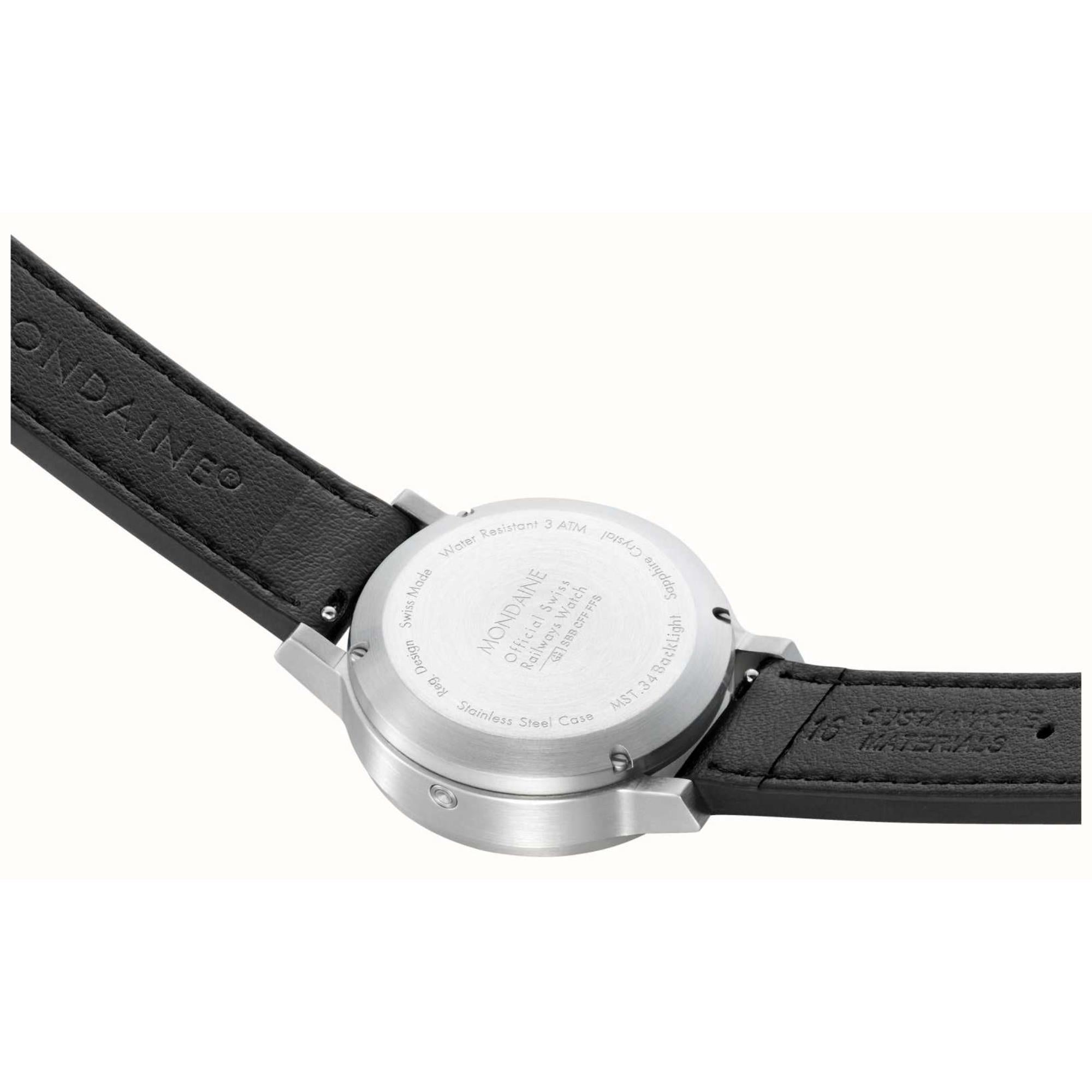 Mondaine stop2go Quarz Weißes Zifferblatt Lederarmband Uhr MST.3401B.LBV.SET