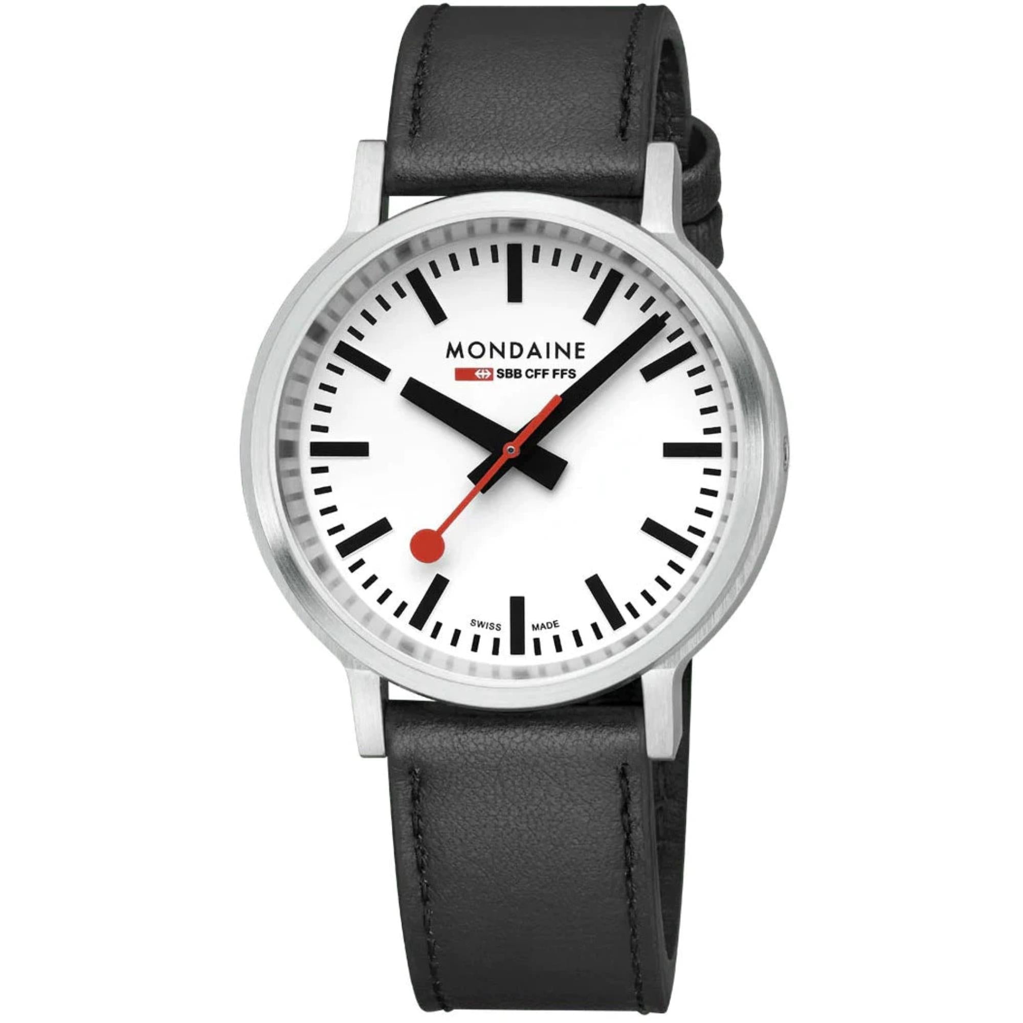 Mondaine stop2go 41mm White Dial Leather Mens Quartz Watch MST.4101B.LBV.2SE