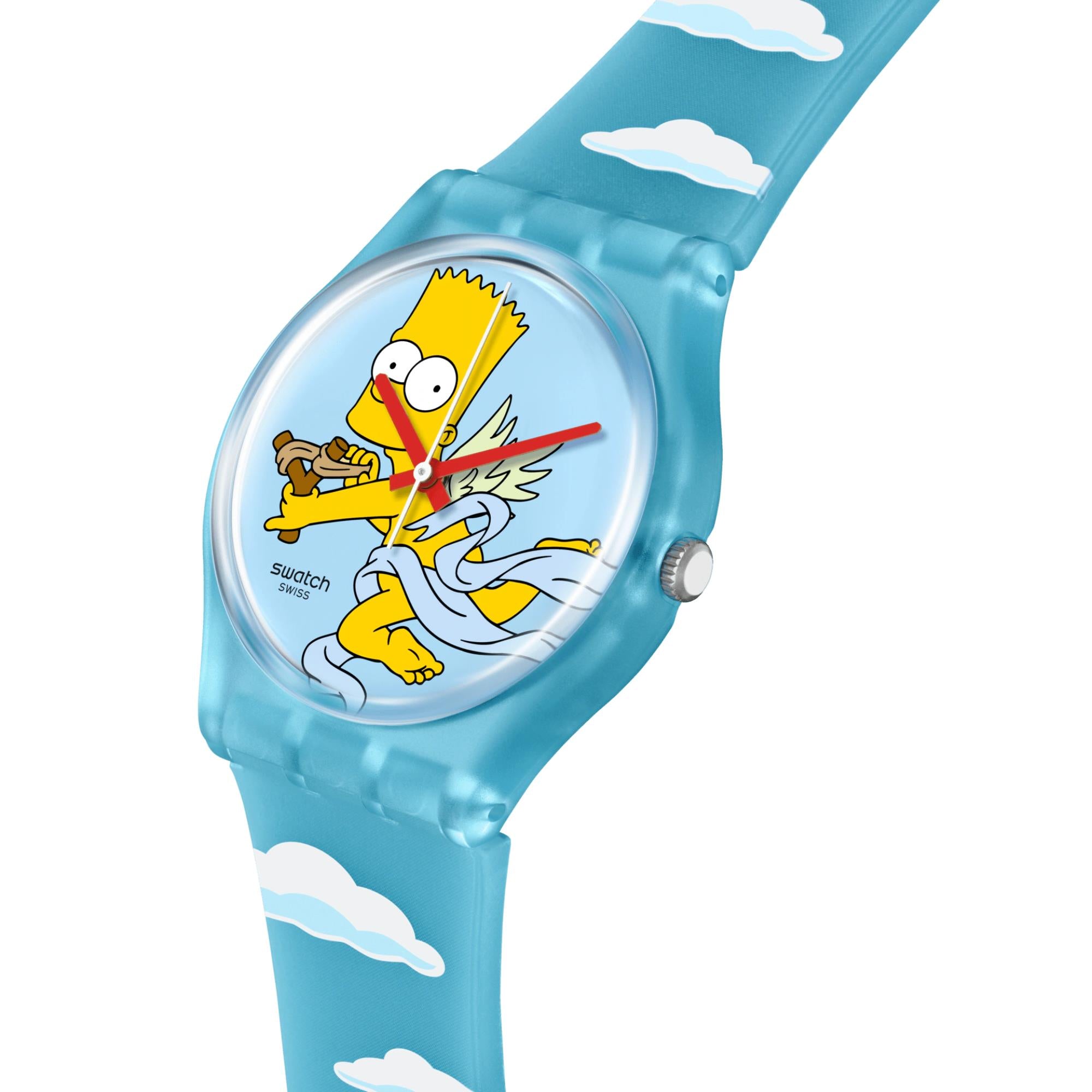 Swatch Die Simpsons Kollektion Engel Bart Quarz Blaues Zifferblatt Silikon Uhr SO28Z115