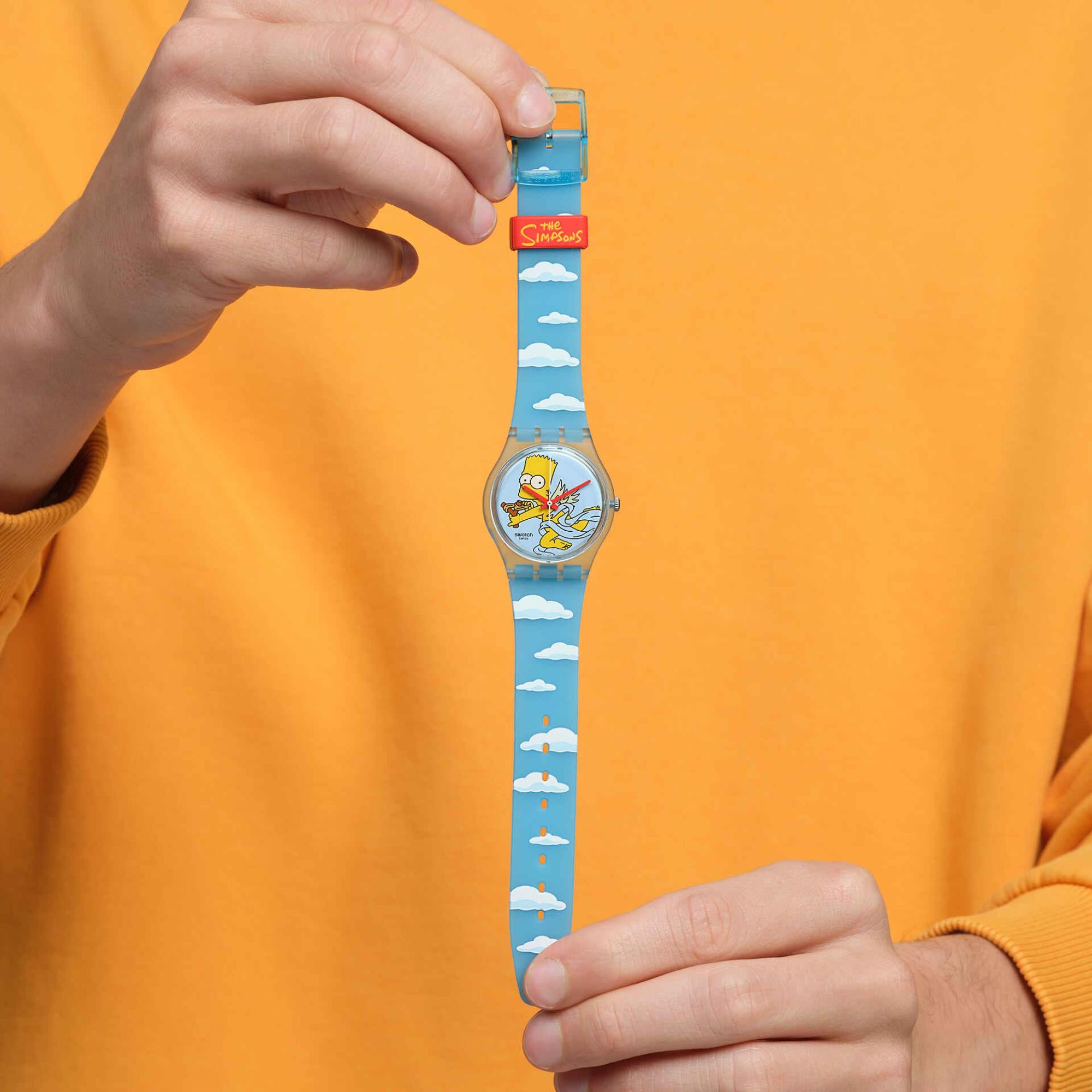 Swatch Die Simpsons Kollektion Engel Bart Quarz Blaues Zifferblatt Silikon Uhr SO28Z115