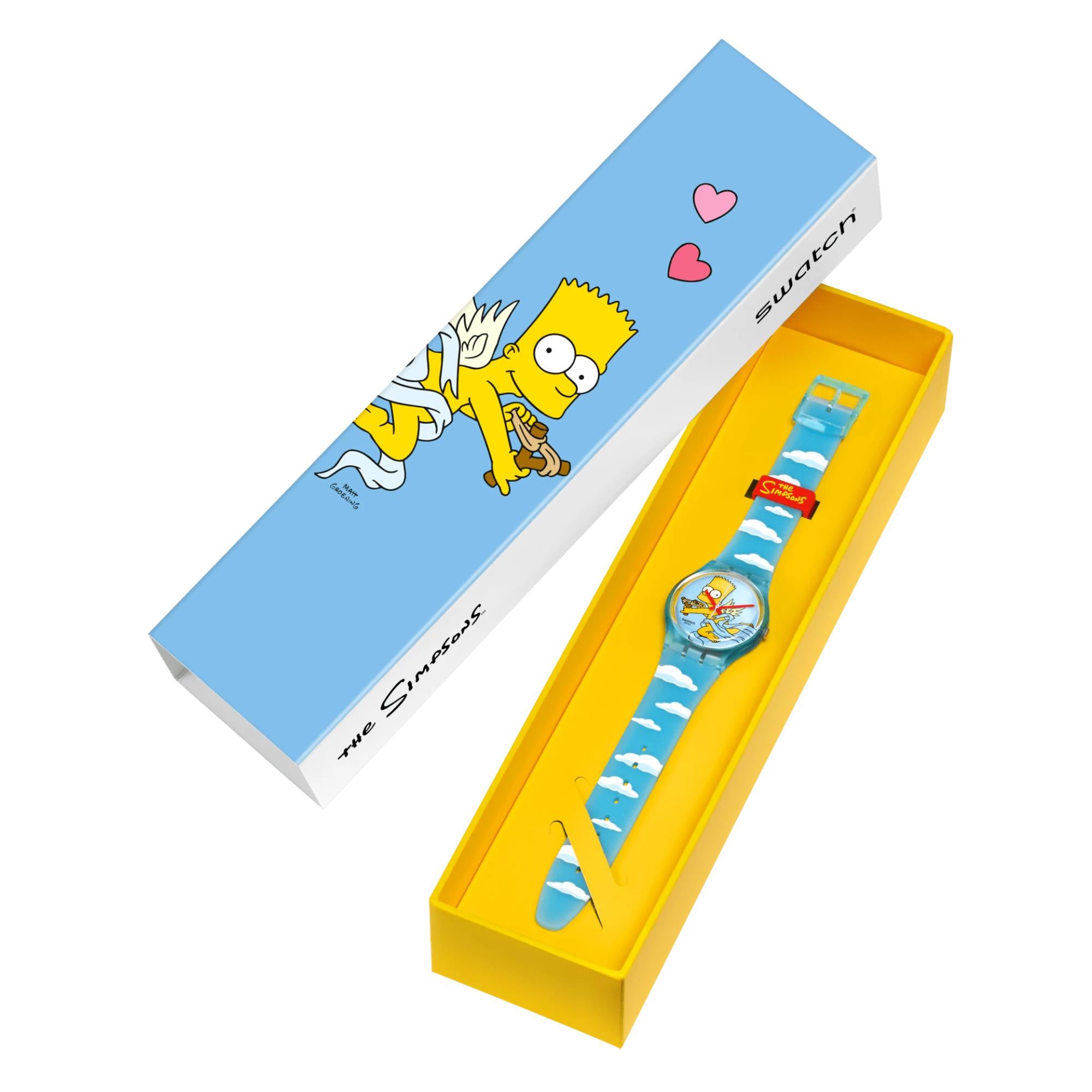 Swatch Die Simpsons Kollektion Engel Bart Quarz Blaues Zifferblatt Silikon Uhr SO28Z115