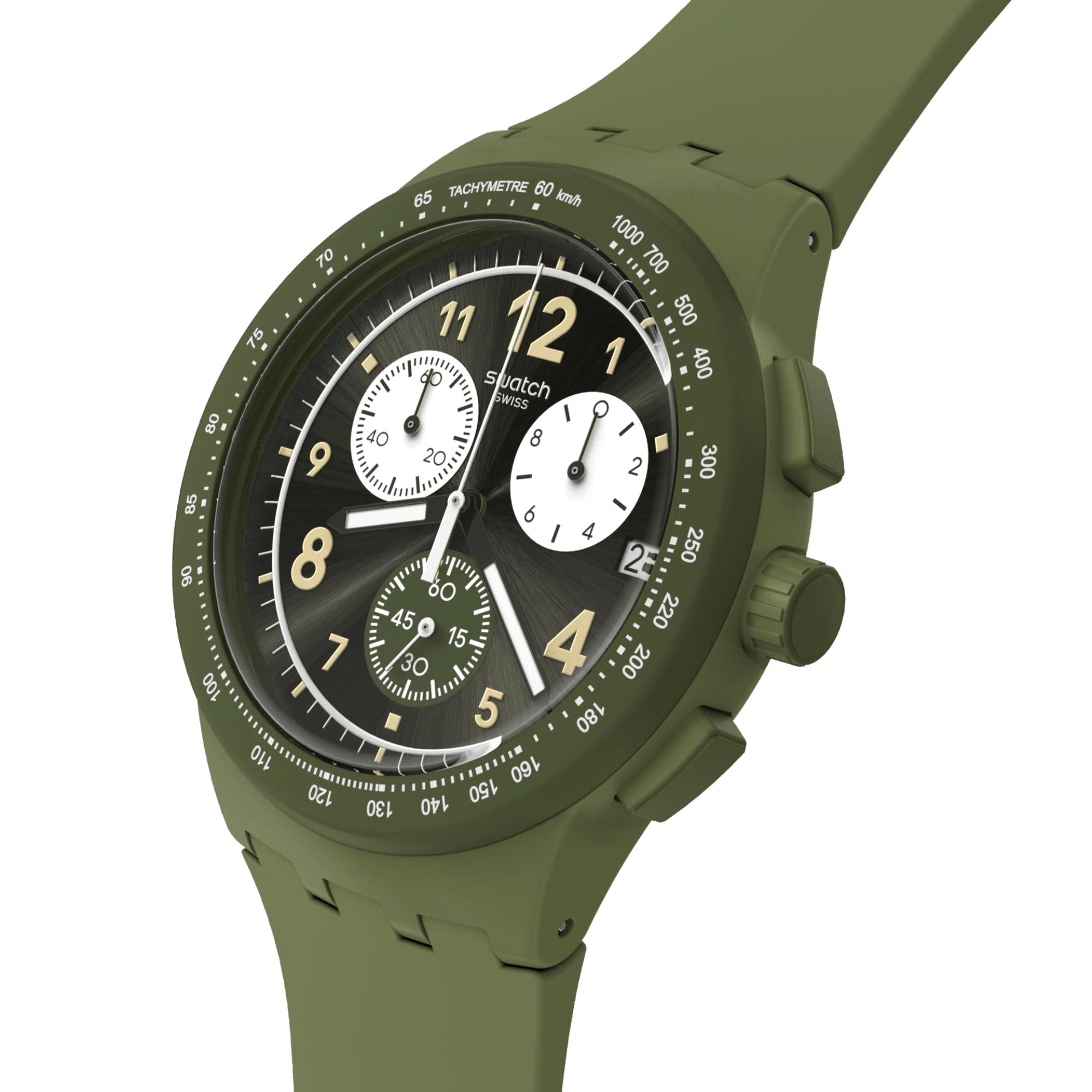 Swatch Nothing Basic About Green Quartz Green Dial Silicone Strap Watch SUSG406
