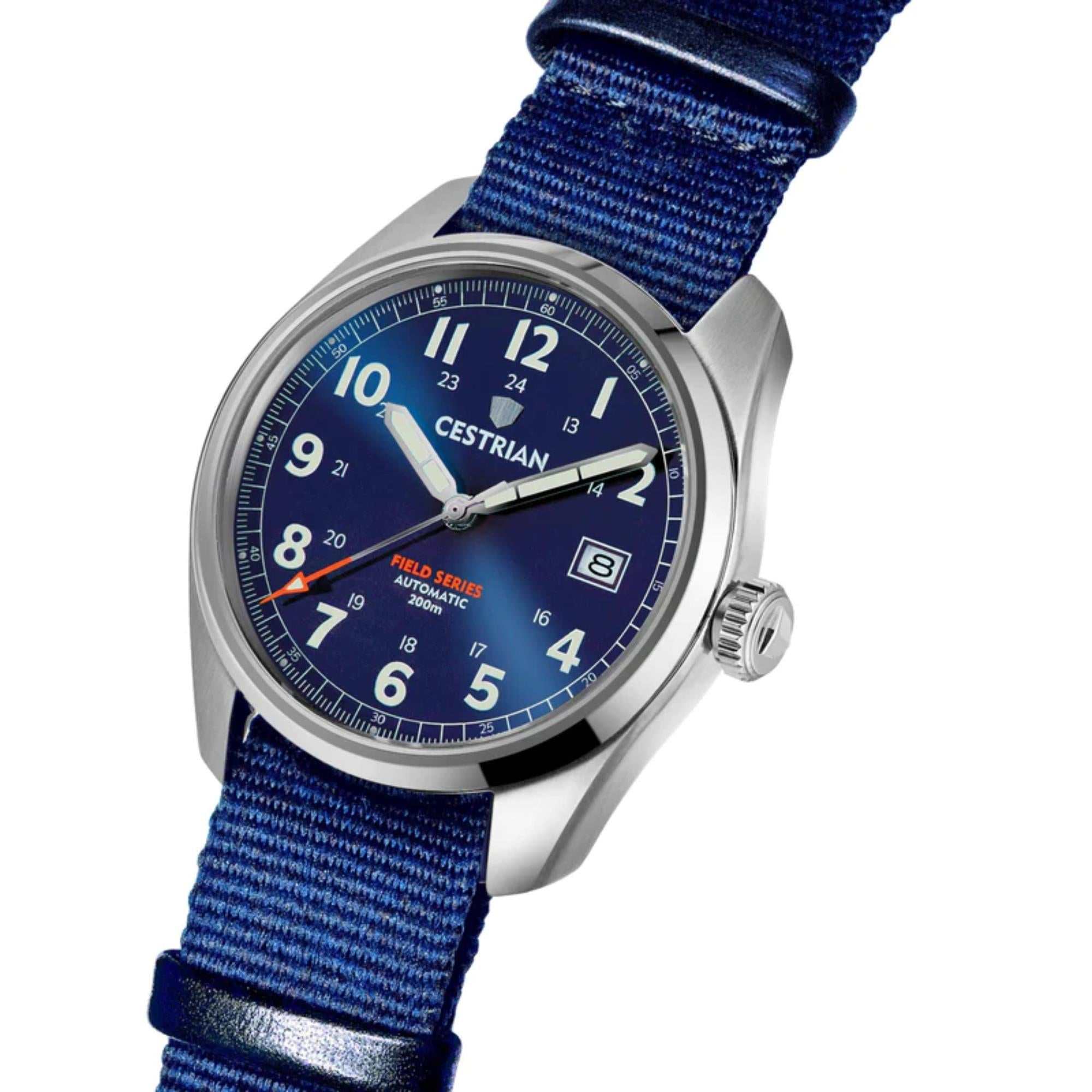 Cestrian Field Series Automatik Blaues Zifferblatt NATO-Armband Herren Uhr CF221N0660