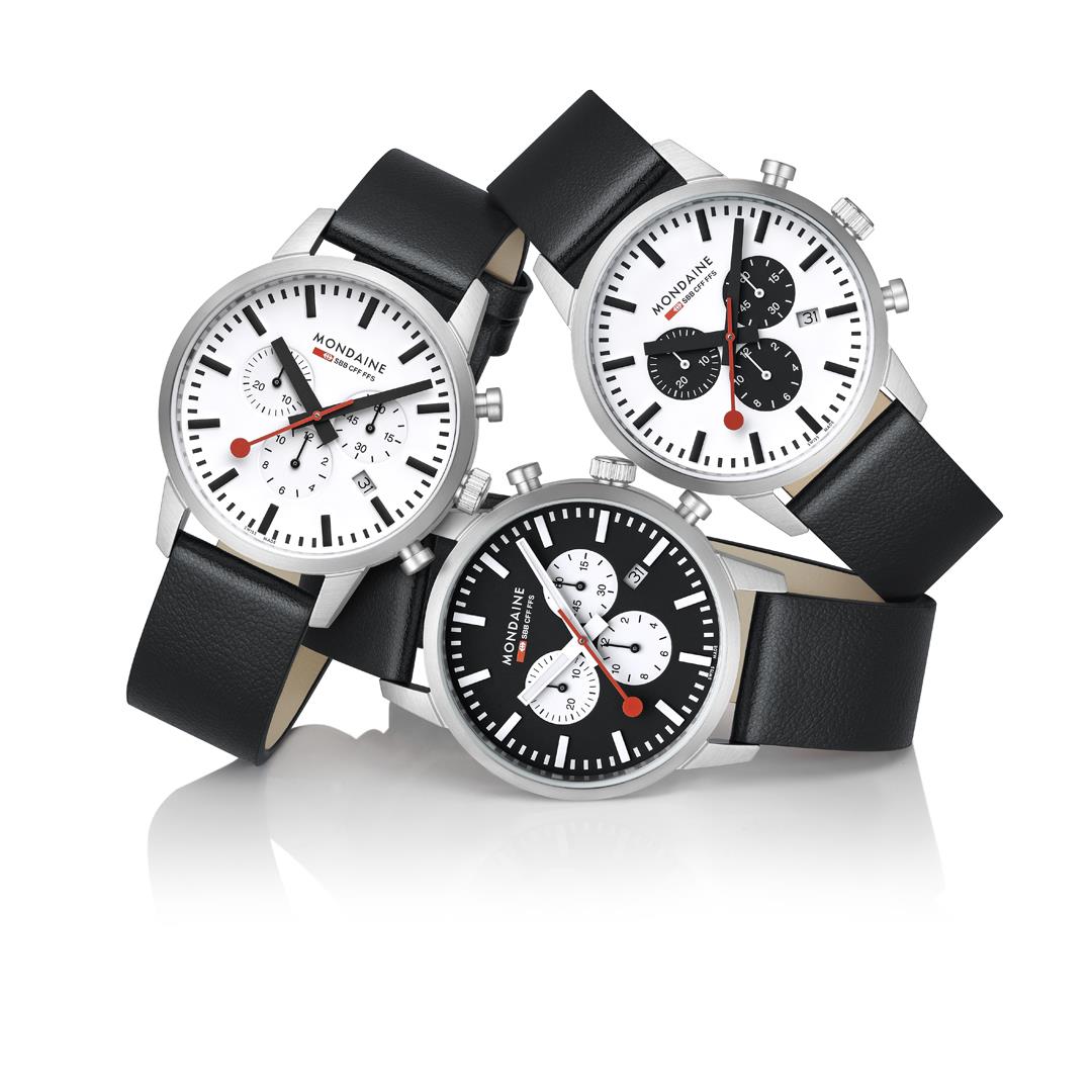 Mondaine Neo 41mm Chronograph White Dial Leather Mens Quartz Watch MSD.41410.LBV