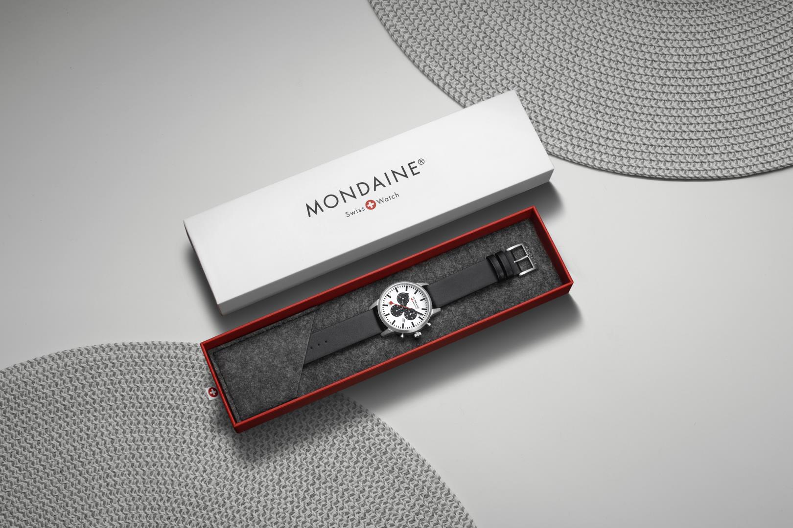 Mondaine Neo 41mm Chronograph White Dial Leather Mens Quartz Watch MSD.41410.LBV