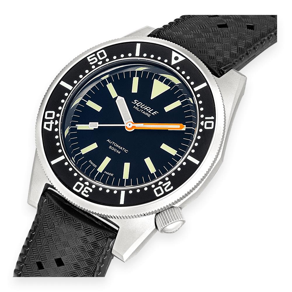 Squale 1521 Militaire Blasted Automatic Black Dial Rubber Strap Men’s Watch 1521MILBL.HT
