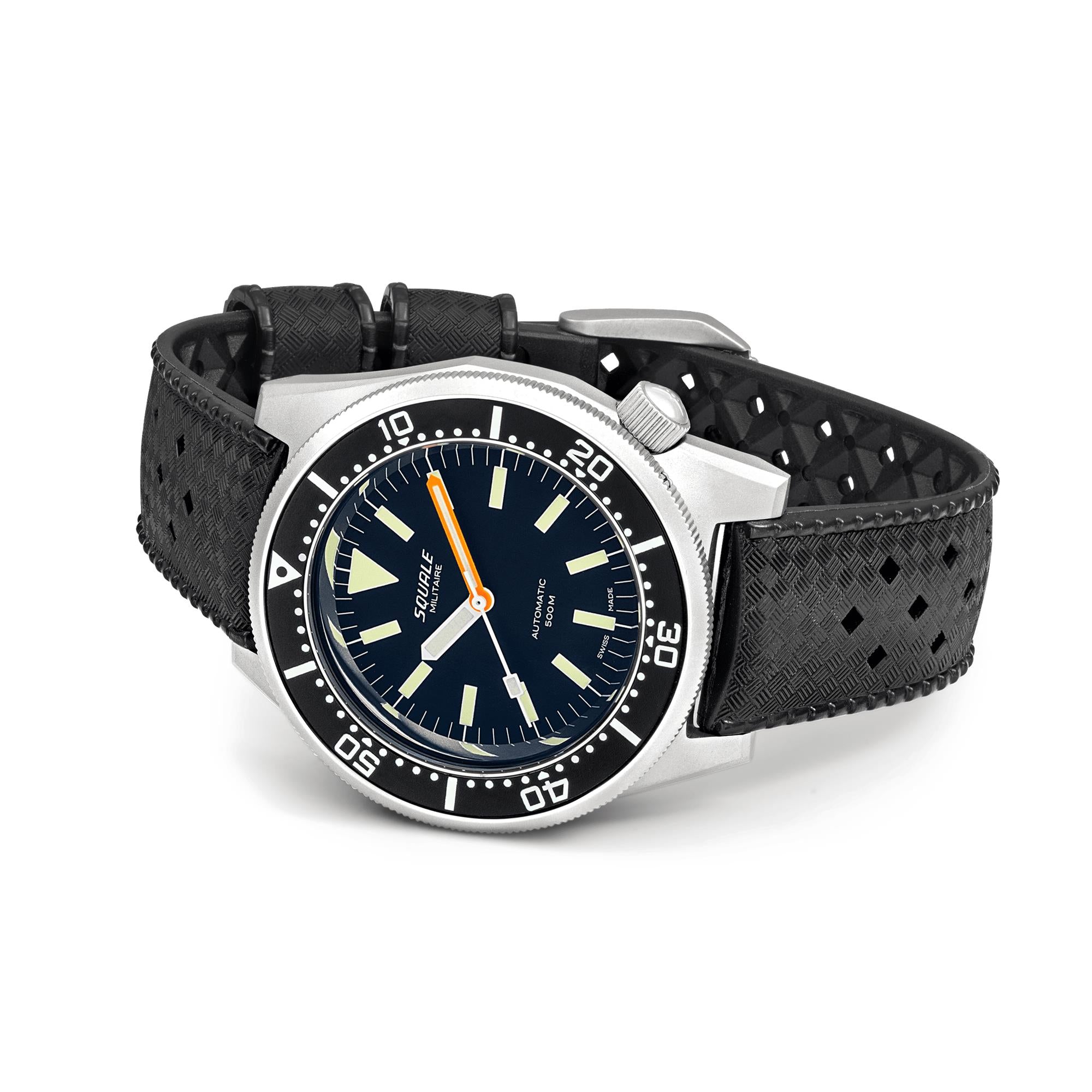 Squale 1521 Militaire Blasted Automatic Black Dial Rubber Strap Men’s Watch 1521MILBL.HT