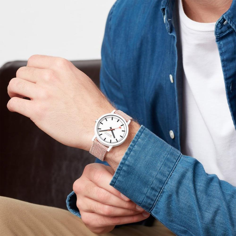 Mondaine Essence Quartz White Dial Red Textile Strap Watch MS1.41110.LP
