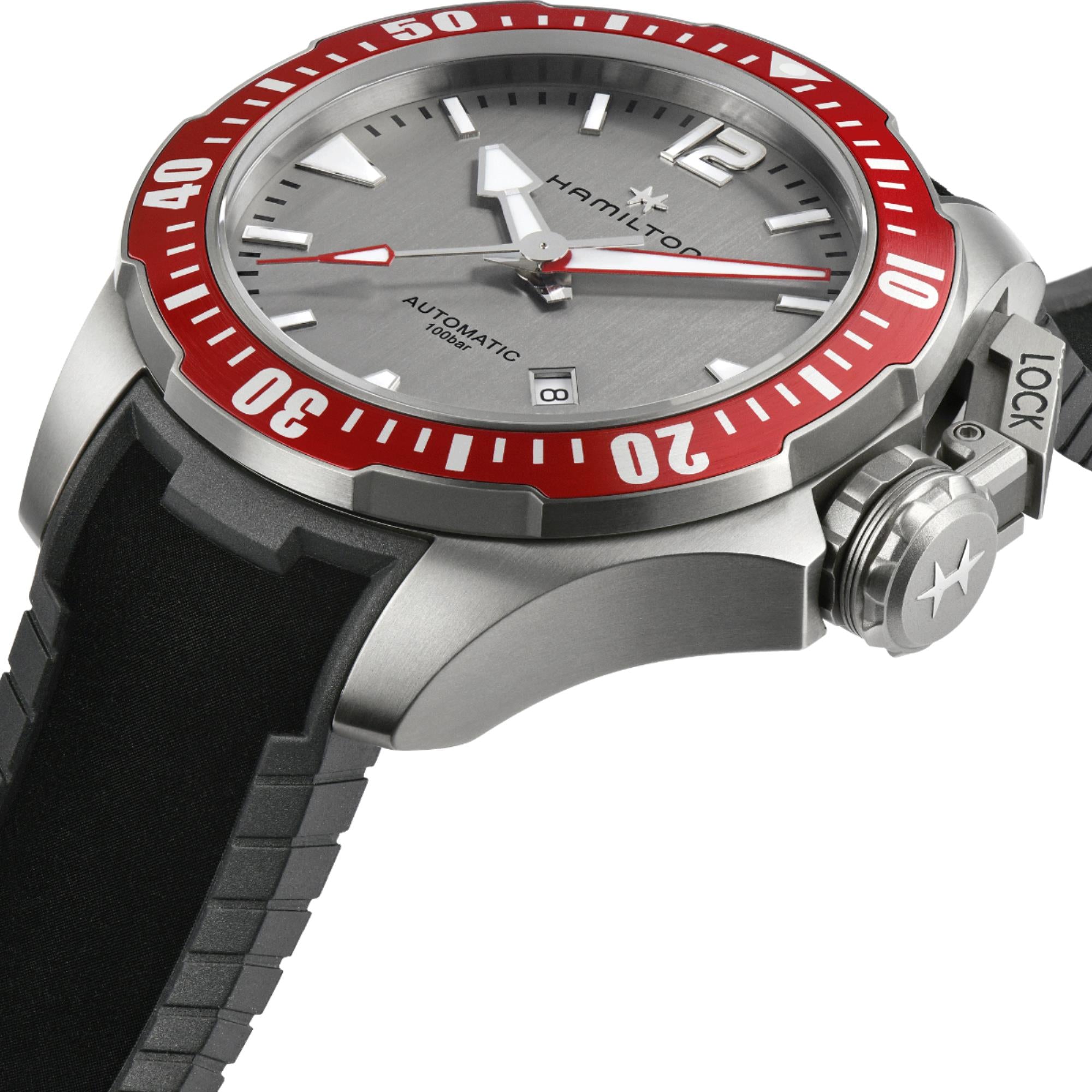 Hamilton Khaki Navy 46mm Grey Dial Rubber Mens Automatic Watch H77805380